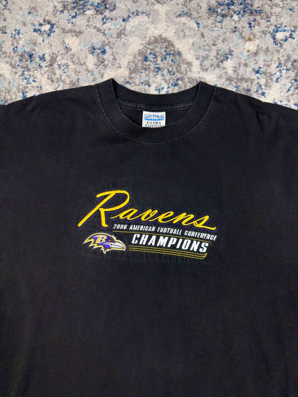 Vintage 2000 Baltimore Ravens NFL AFC Champions Embroidered T-Shirt Size XL