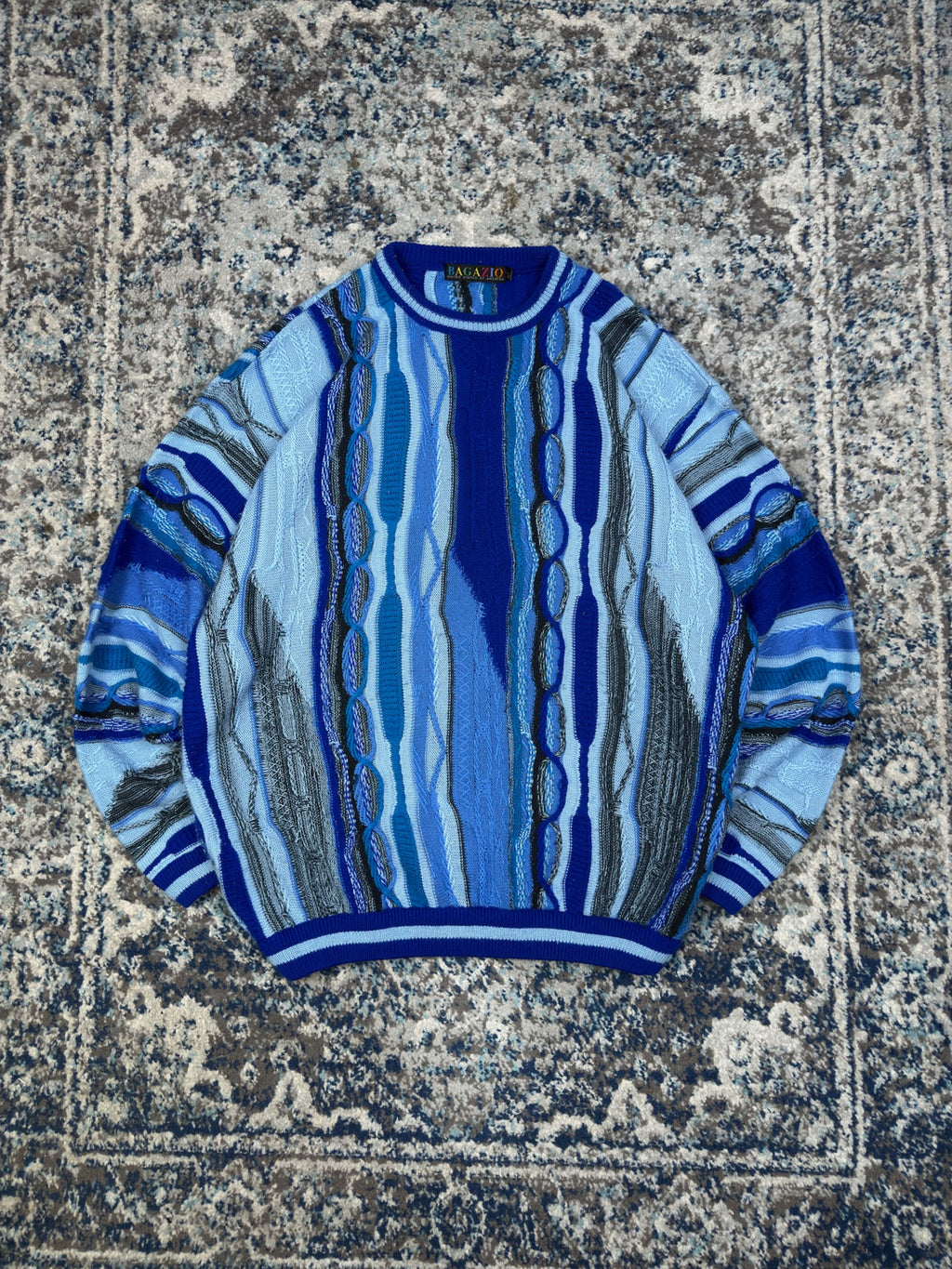 Vintage Bagazio Abstract Pattern Tonal Pullover 3D Knit Sweater Size XL