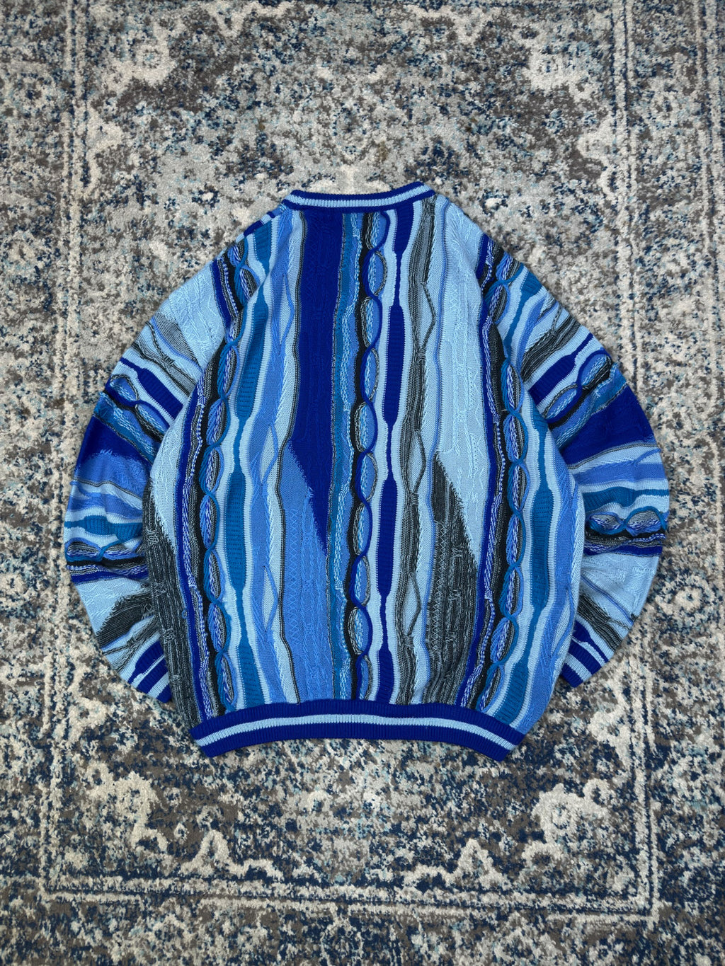 Vintage Bagazio Abstract Pattern Tonal Pullover 3D Knit Sweater Size XL