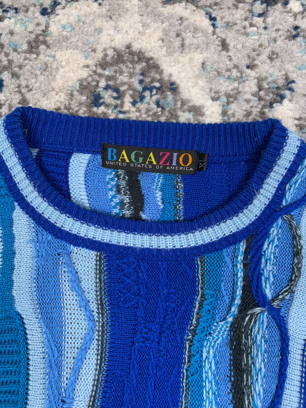 Vintage Bagazio Abstract Pattern Tonal Pullover 3D Knit Sweater Size XL