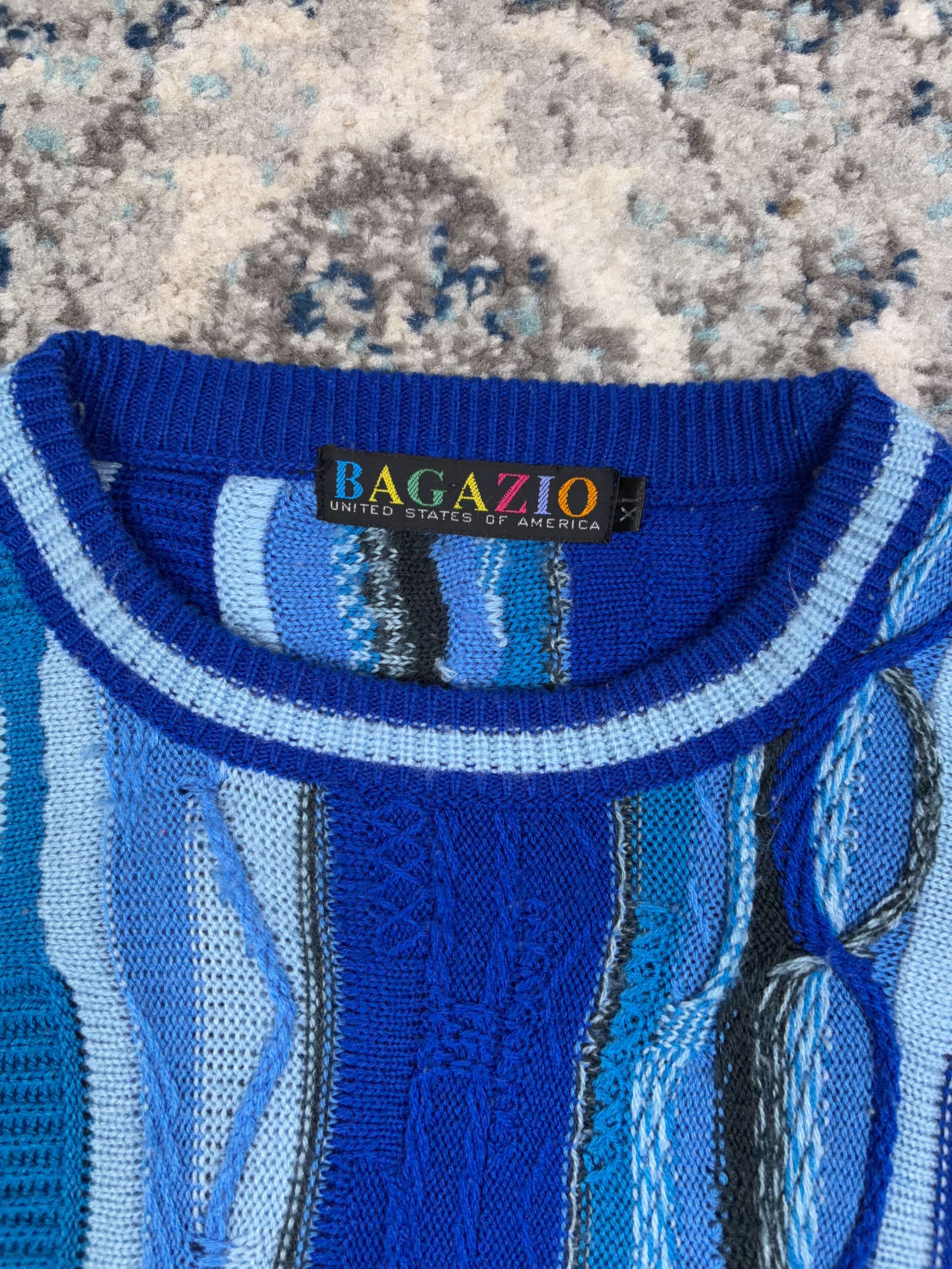 Vintage Bagazio Abstract Pattern Tonal Pullover 3D Knit Sweater Size XL