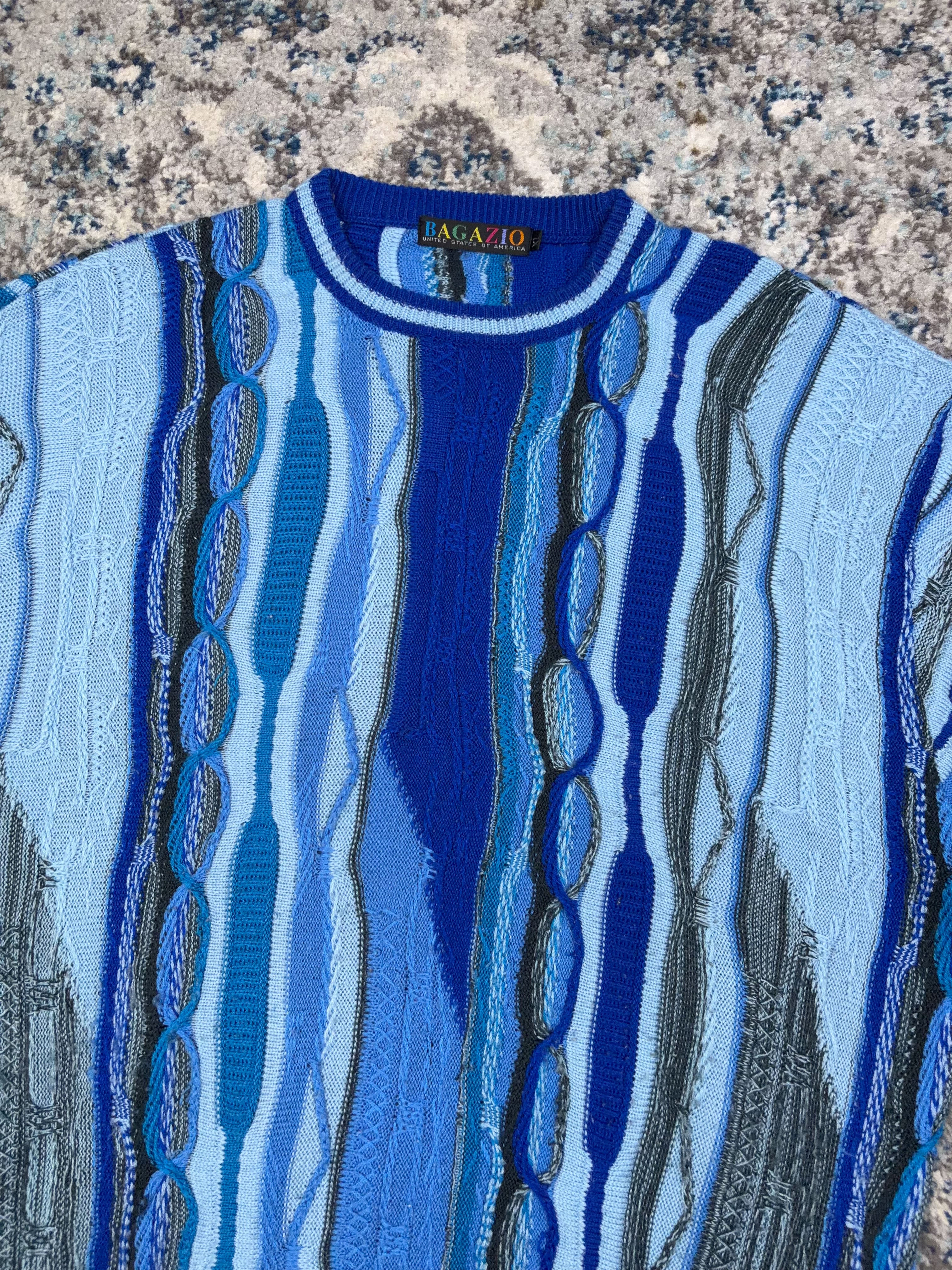 Vintage Bagazio Abstract Pattern Tonal Pullover 3D Knit Sweater Size XL