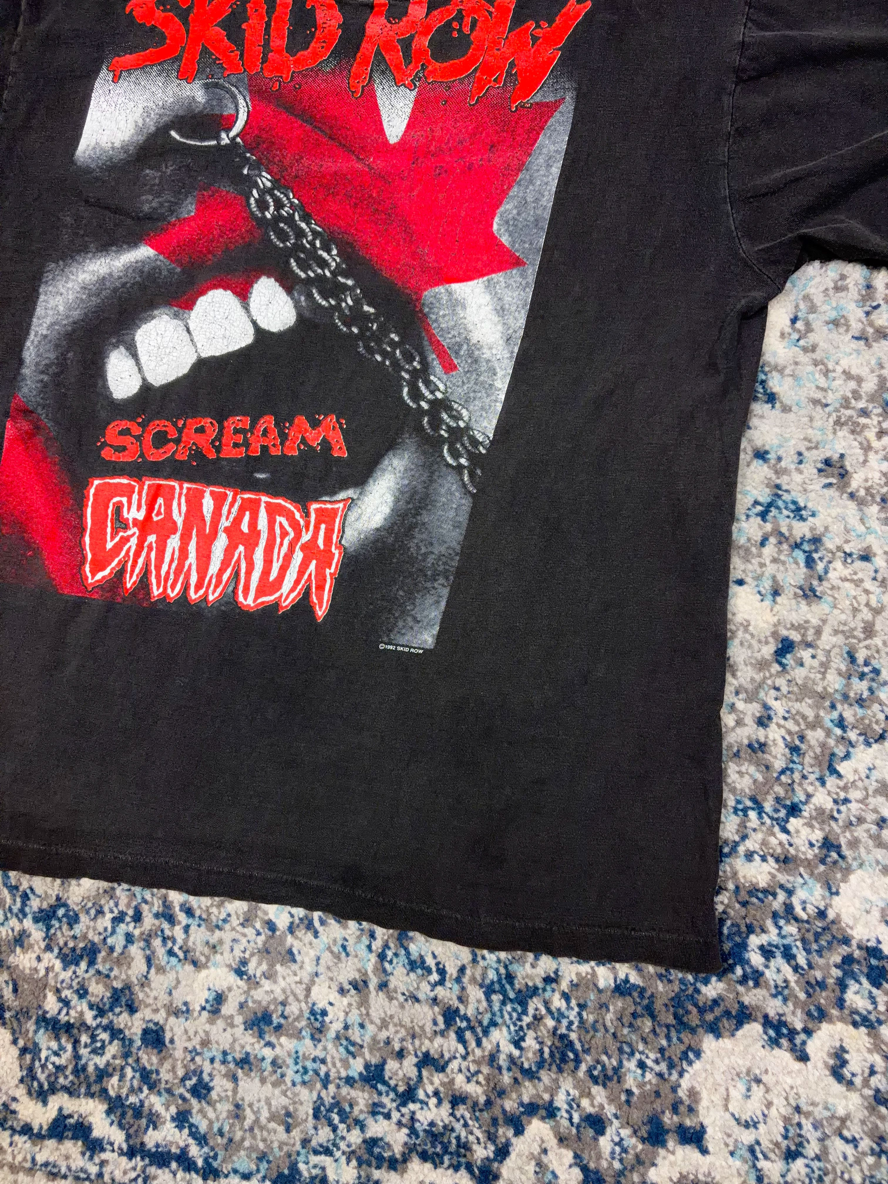 Vintage 1992 Skid Row Scream Canada Tour Heavy Metal Music Tour T-Shirt Size XL