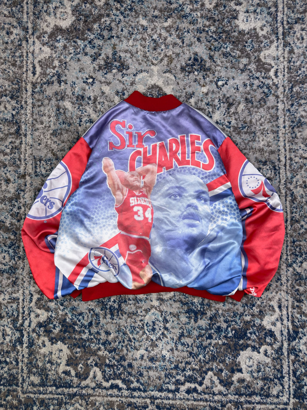 90s Sir Charles Barkley #34 Philadelphia Sixers NBA Fanimation Chalk Line Jacket Size XL