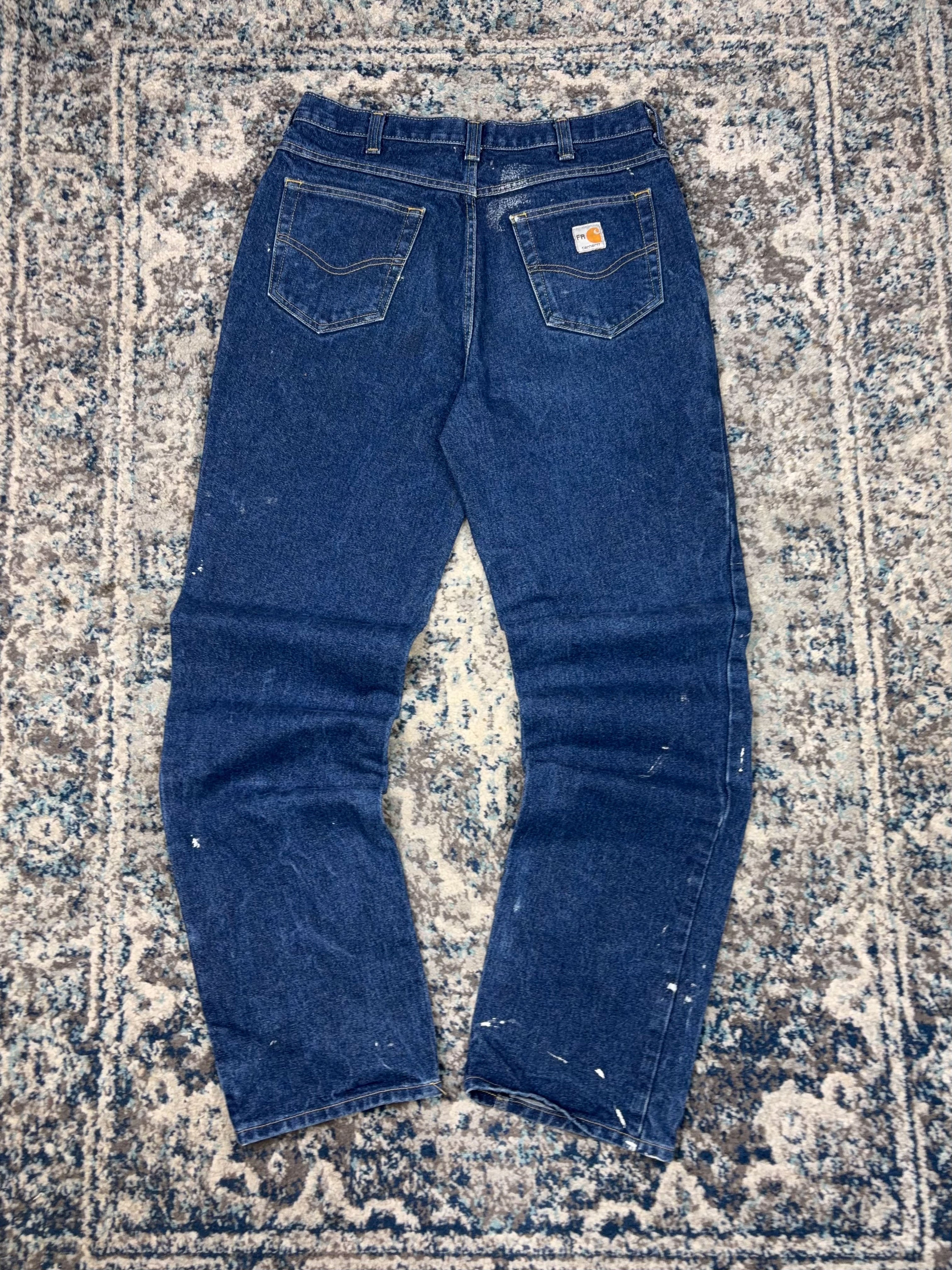 Vintage Carhartt FR Relaxed Fit Dark Wash Denim Workwear Pants Size