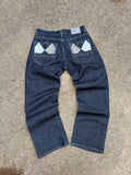 Vintage Y2K Red Ape Argyle Plaid Pocket Stitch Dark Wash Denim Pants Size 35