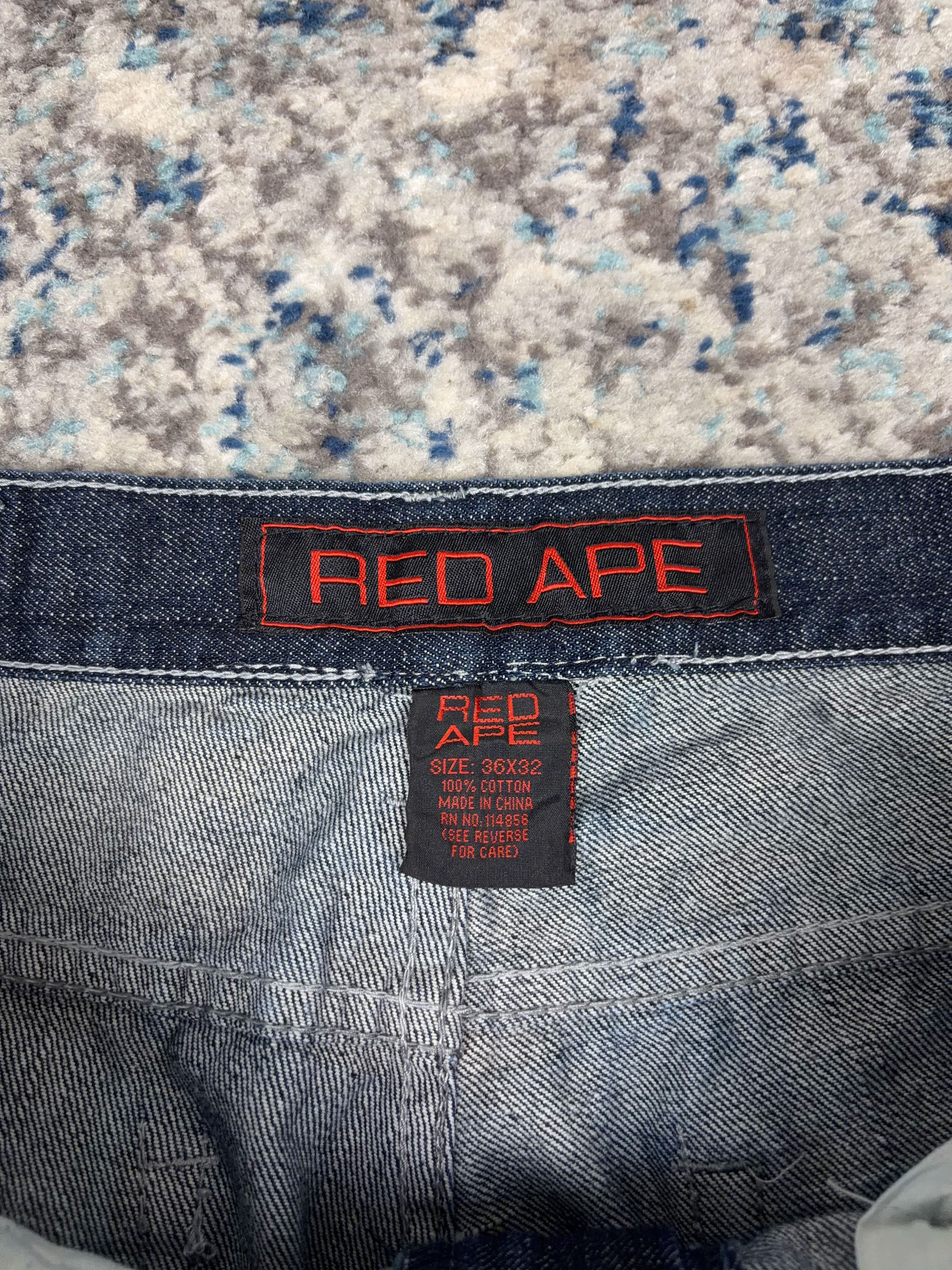 Vintage Y2K Red Ape Argyle Plaid Pocket Stitch Dark Wash Denim Pants Size 35