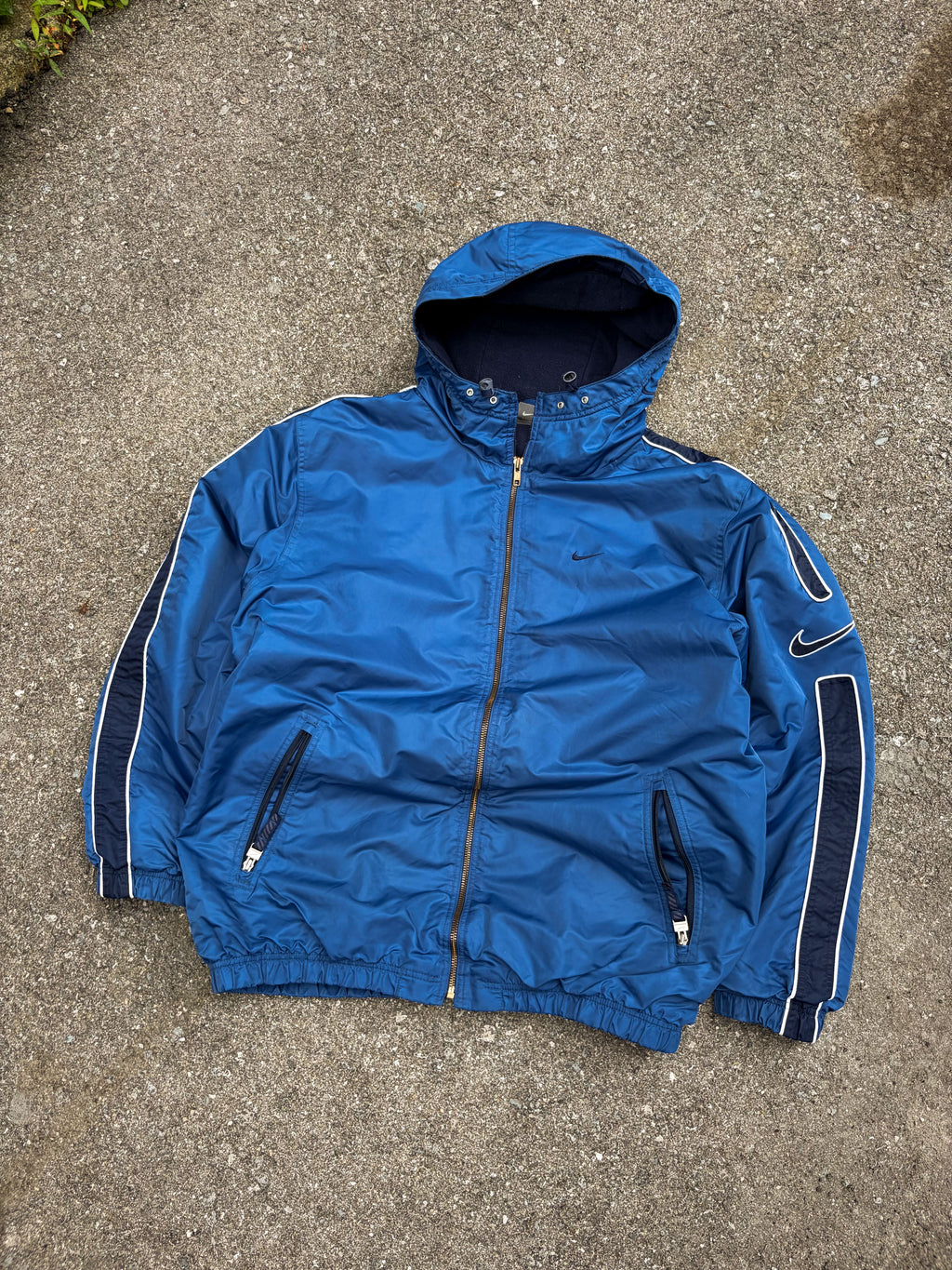 Vintage Nike Embroidered Mini Swoosh Insulated Hooded Bomber Jacket Size Medium