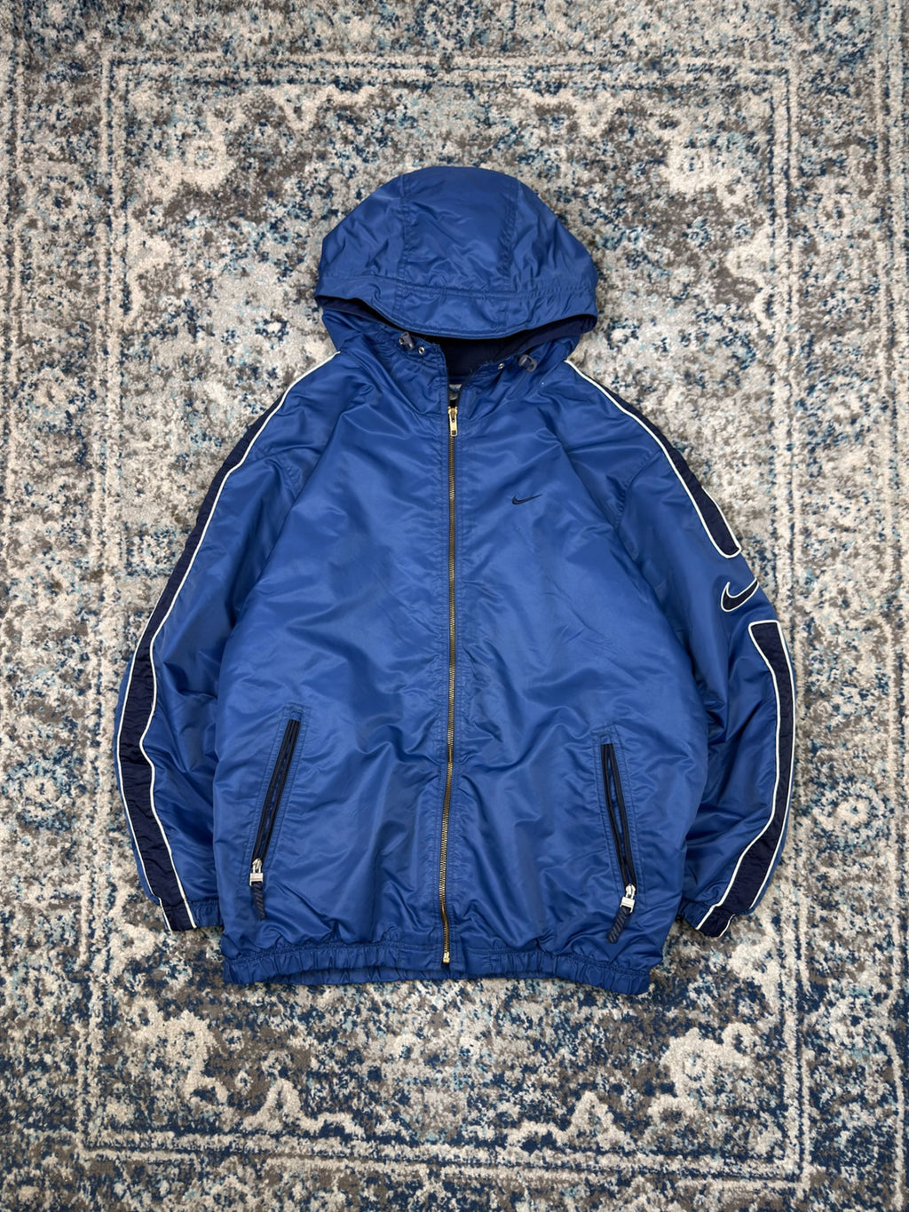 Vintage Nike Embroidered Mini Swoosh Insulated Hooded Bomber Jacket Size Medium