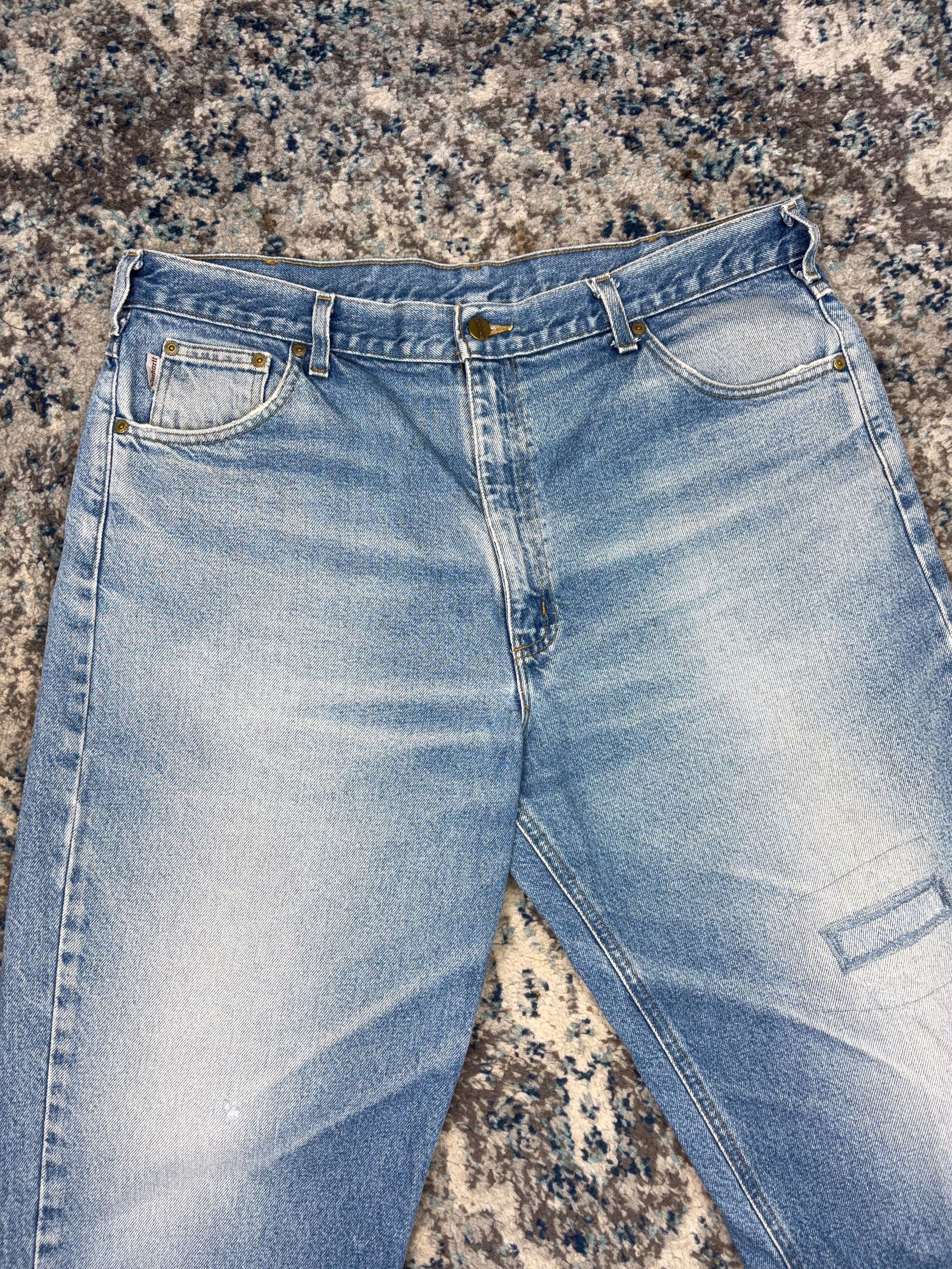 Vintage Carhartt Regular Fit Workwear Light Wash Denim Pants Size 38