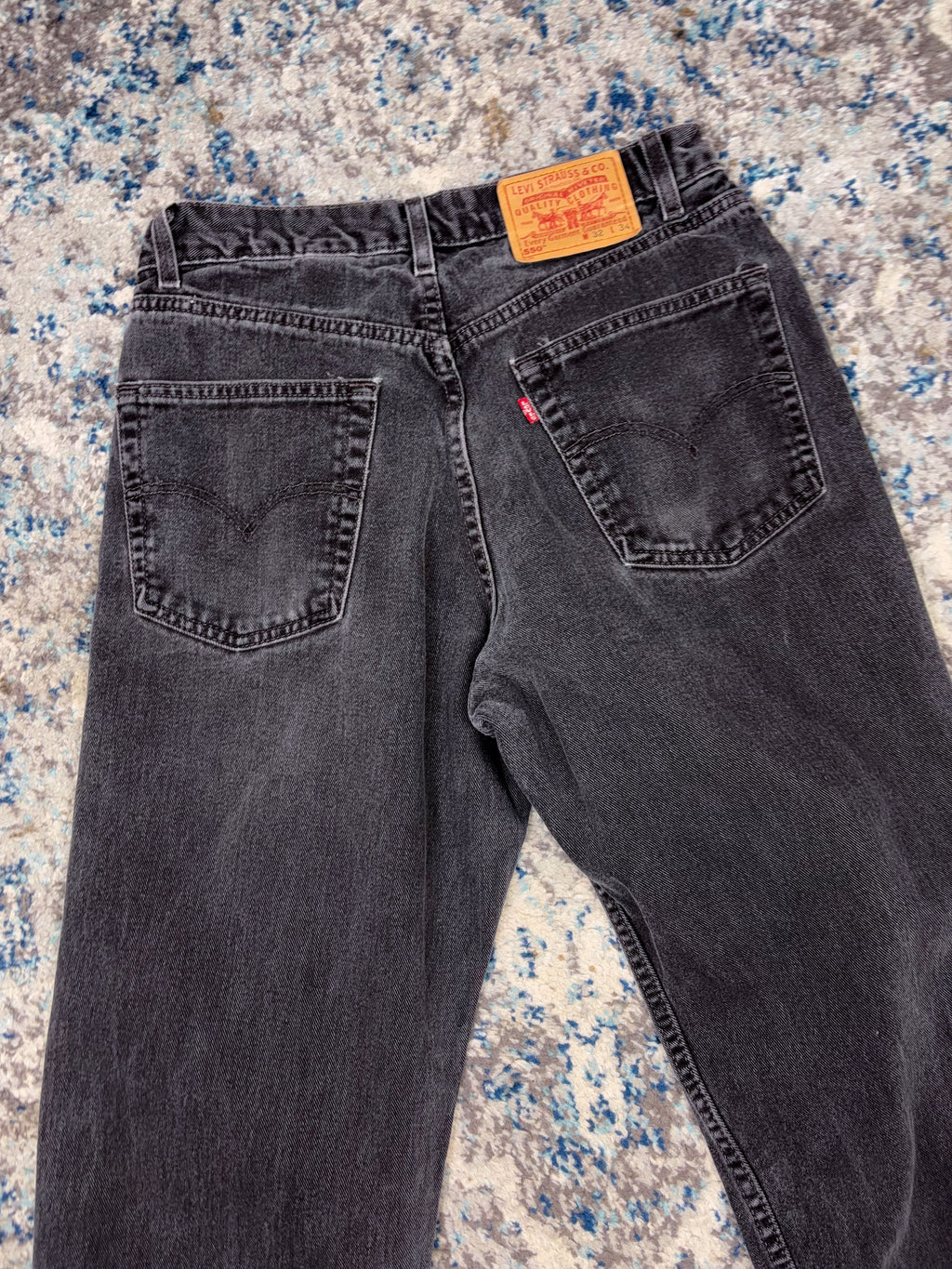 Vintage Levis 550 Red Tab Relaxed Fit Black Wash Denim Pants Size 30
