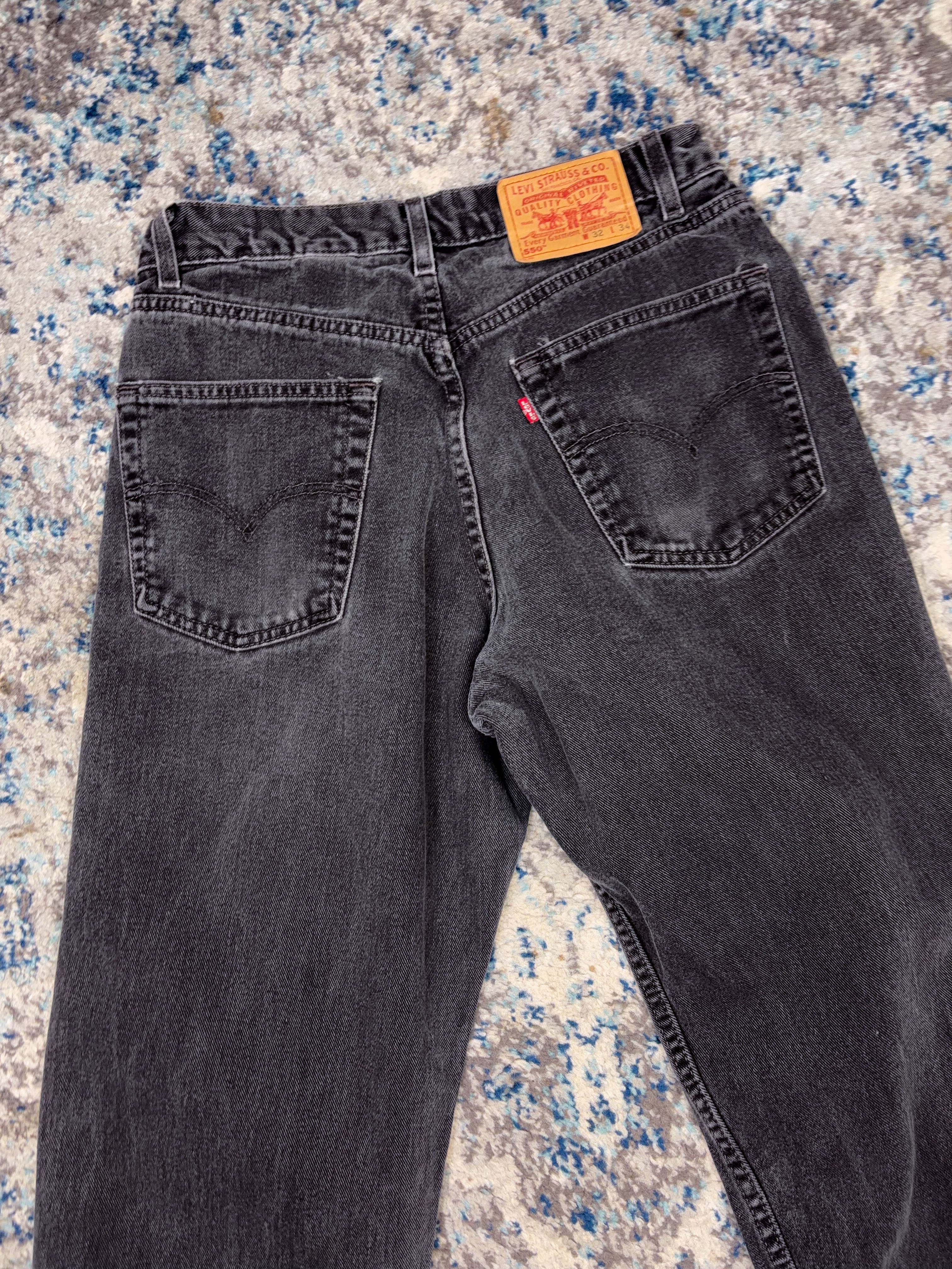 Vintage Levis 550 Red Tab Relaxed Fit Black Wash Denim Pants Size 30