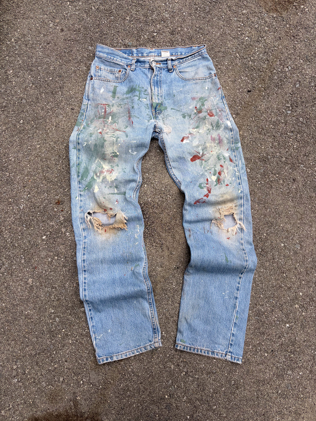 Vintage Levis 505 Red Tab Medium Wash Distressed Denim Pants Size 33