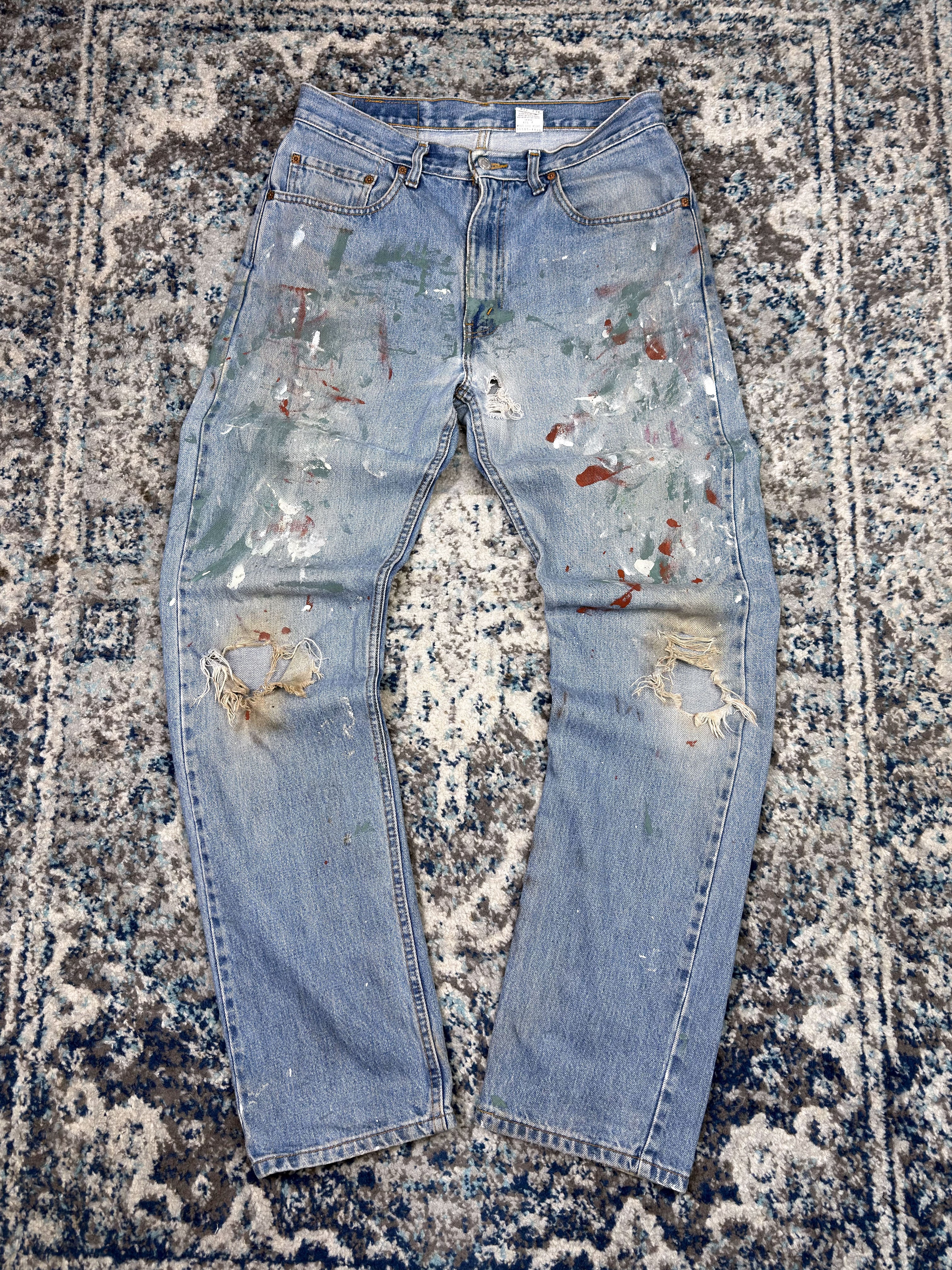 Vintage Levis 505 Red Tab Medium Wash Distressed Denim Pants Size 33