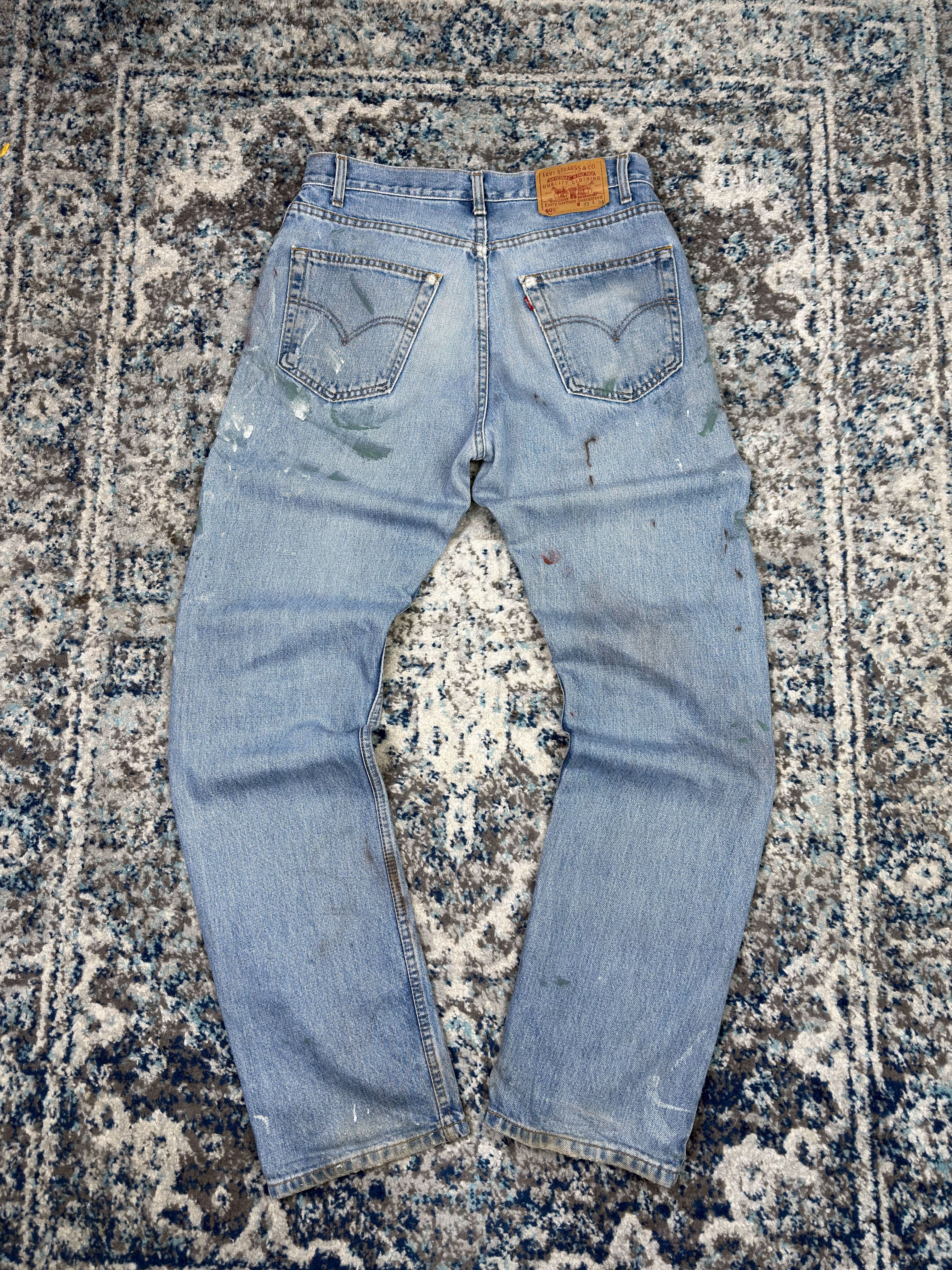 Vintage Levis 505 Red Tab Medium Wash Distressed Denim Pants Size 33
