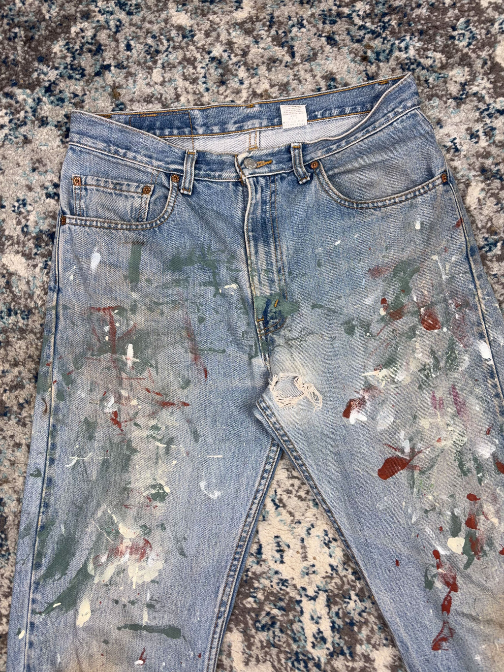 Vintage Levis 505 Red Tab Medium Wash Distressed Denim Pants Size 33
