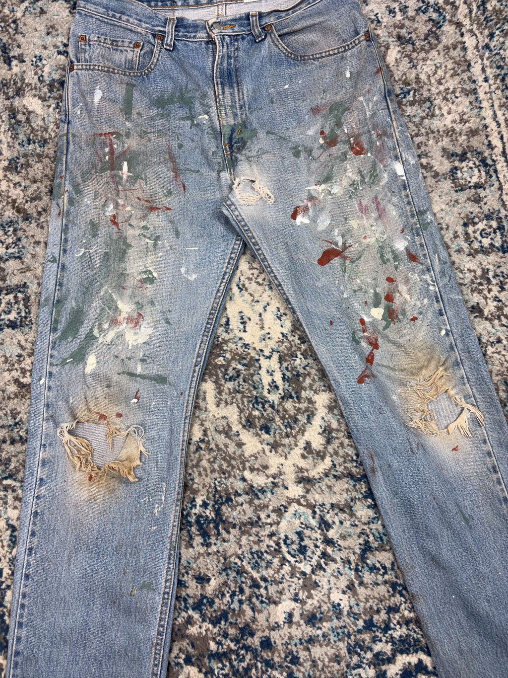 Vintage Levis 505 Red Tab Medium Wash Distressed Denim Pants Size 33