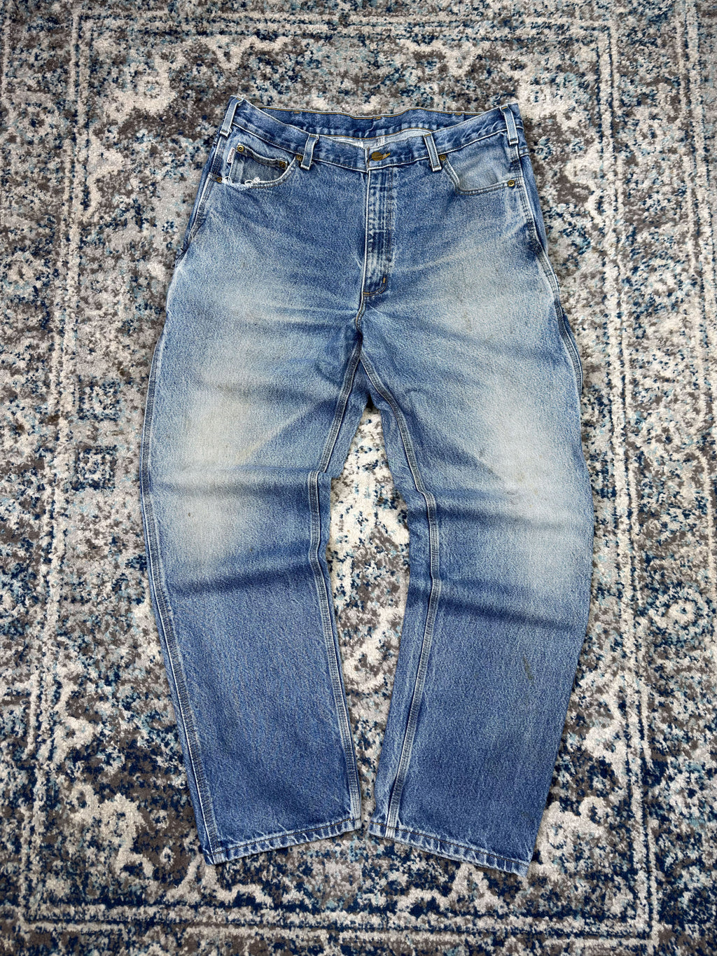 Vintage Carhartt Relaxed Fit Medium Wash Denim Carpenter Pants Size 36