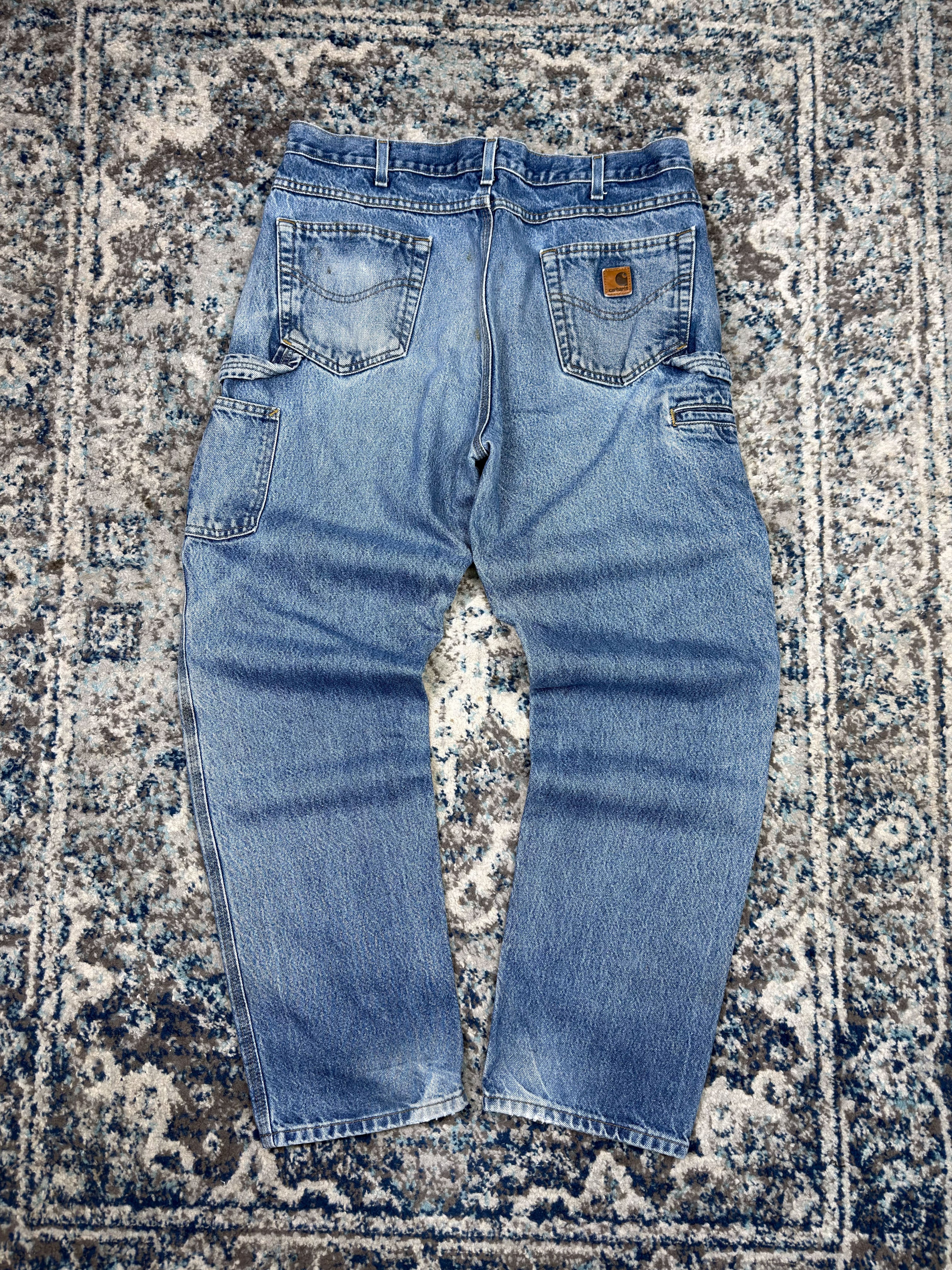 Vintage Carhartt Relaxed Fit Medium Wash Denim Carpenter Pants Size 36