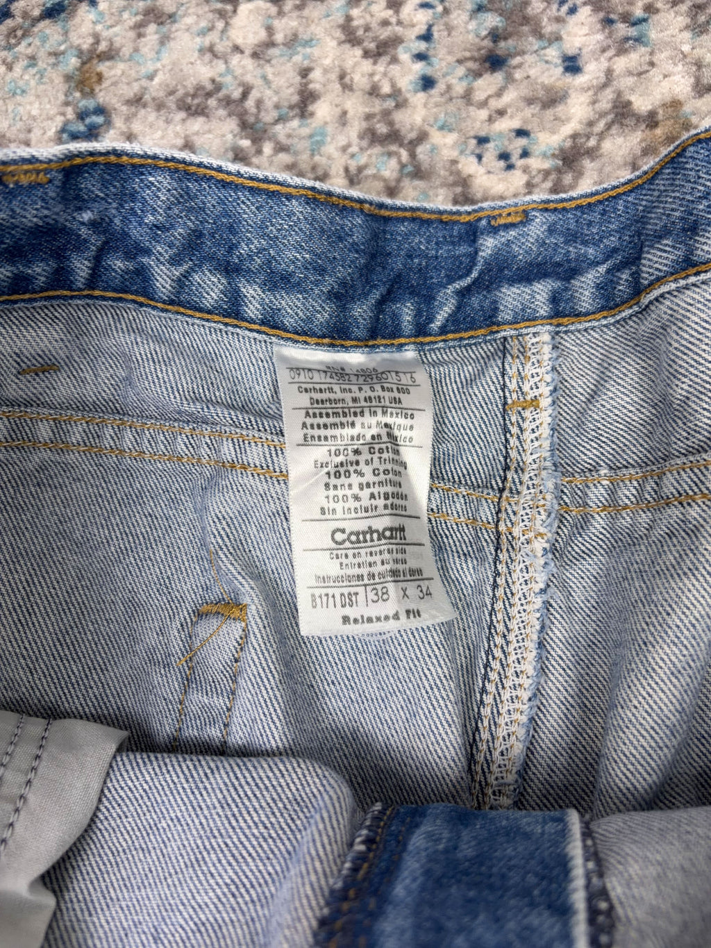 Vintage Carhartt Relaxed Fit Medium Wash Denim Carpenter Pants Size 36