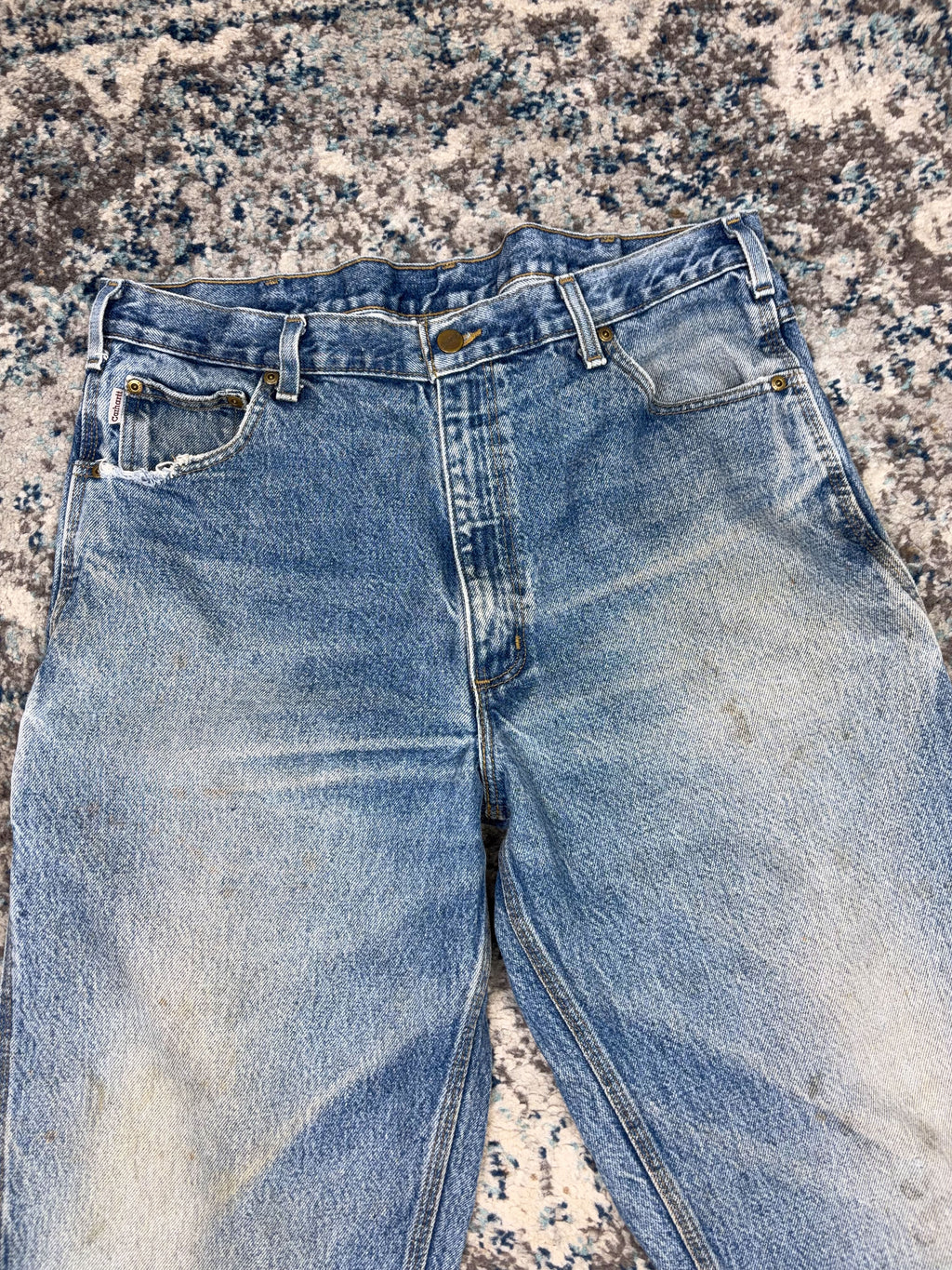Vintage Carhartt Relaxed Fit Medium Wash Denim Carpenter Pants Size 36