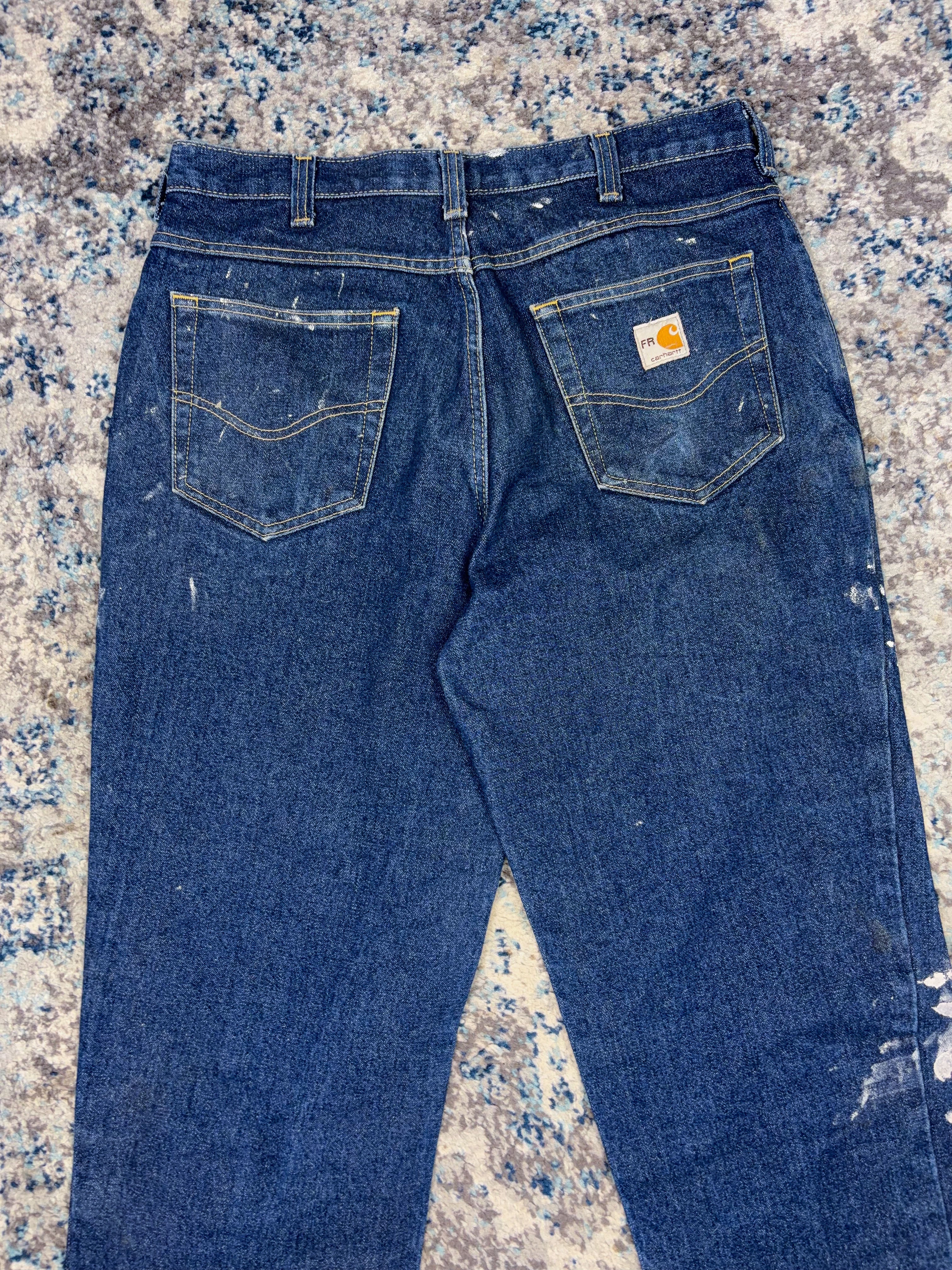 Vintage Carhartt FR Dark Wash Denim Workwear Pants Size 33