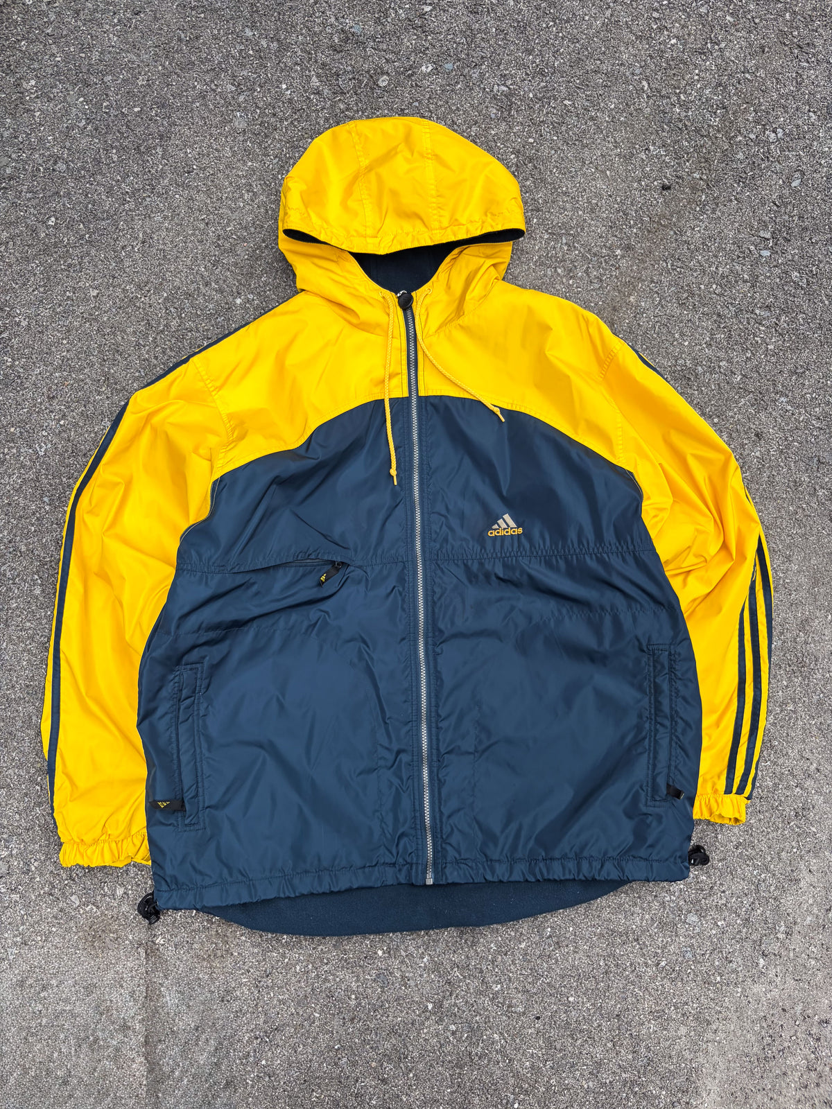 Vintage 90s Adidas Insulated Embroidered Logo Two Tone Hooded Jacket Size Large