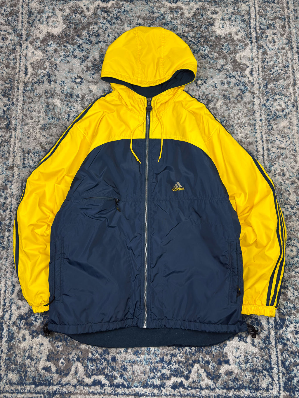 Vintage 90s Adidas Insulated Embroidered Logo Two Tone Hooded Jacket Size Large