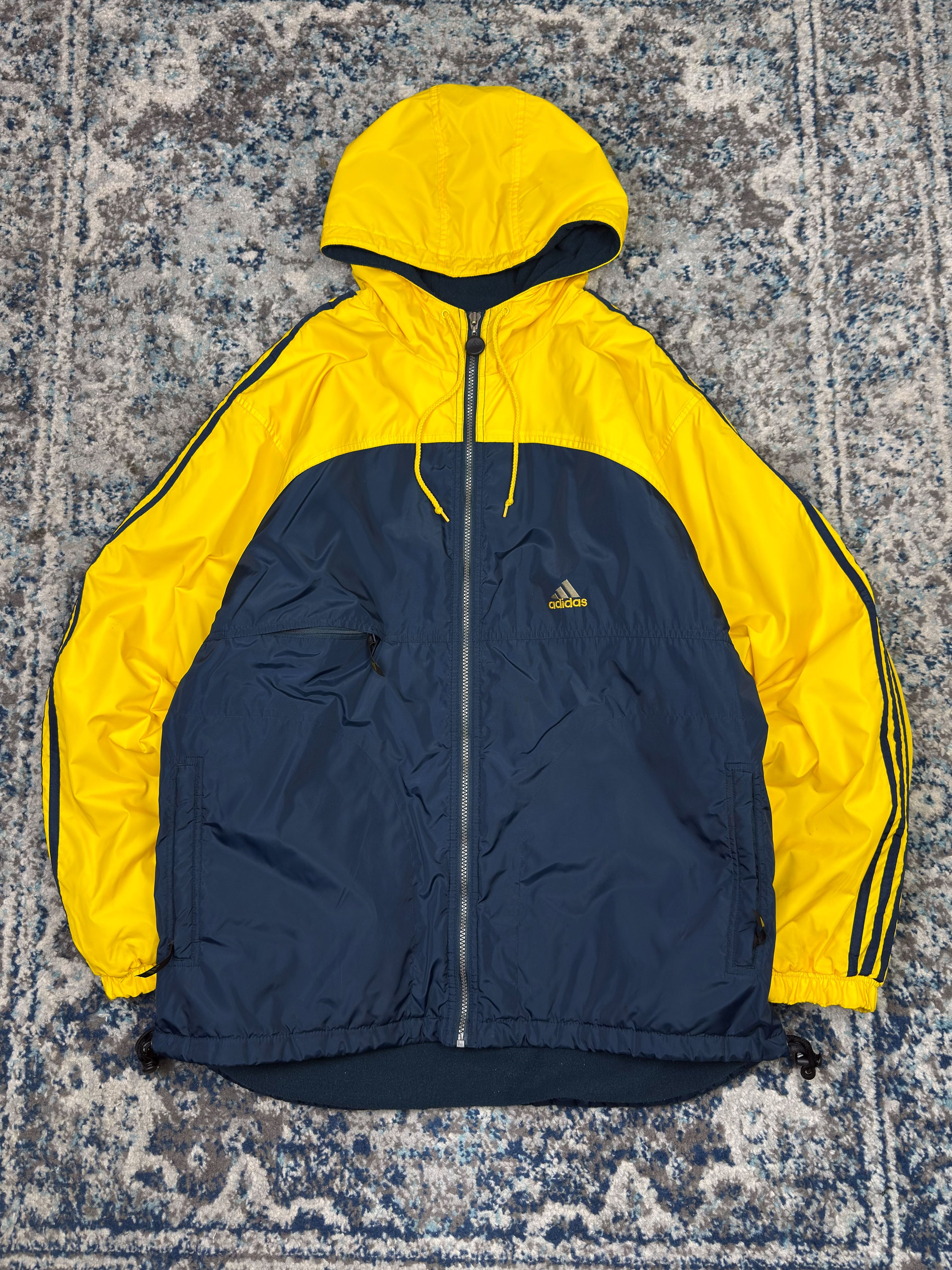 Vintage 90s Adidas Insulated Embroidered Logo Two Tone Hooded Jacket Size Large