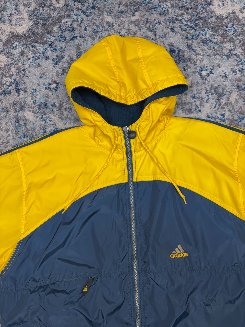 Vintage 90s Adidas Insulated Embroidered Logo Two Tone Hooded Jacket Size Large