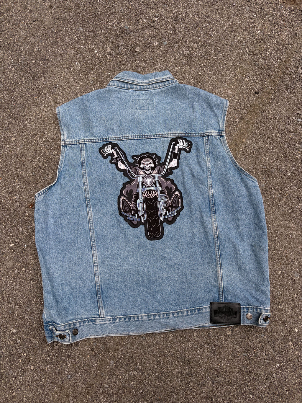 Vintage Harley Davidson Light Wash Denim Trucker Vest Jacket Size 2XL
