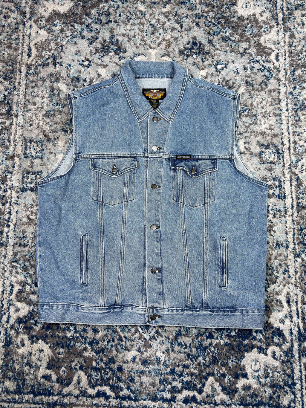 Vintage Harley Davidson Light Wash Denim Trucker Vest Jacket Size 2XL