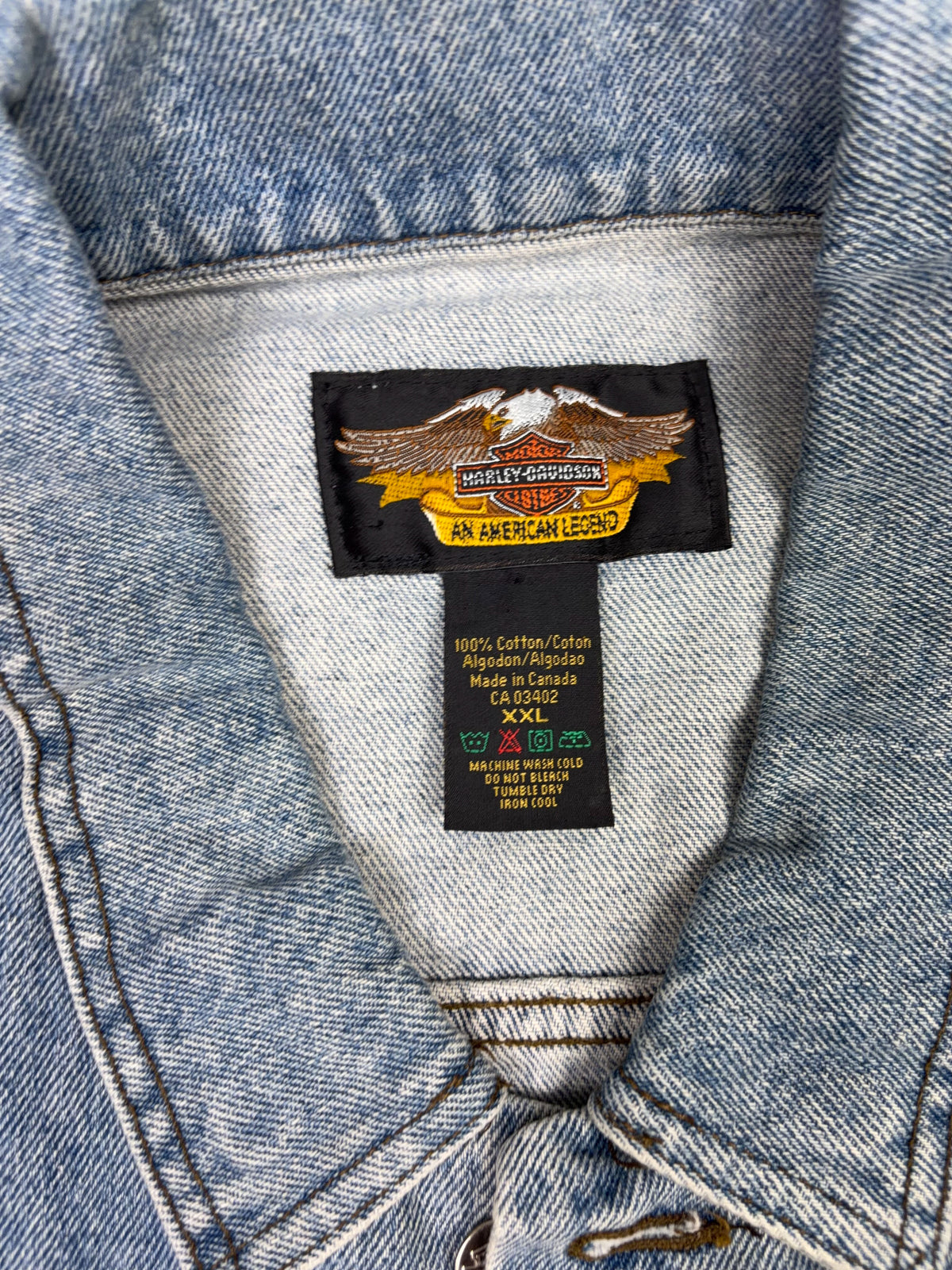 Vintage Harley Davidson Light Wash Denim Trucker Vest Jacket Size 2XL