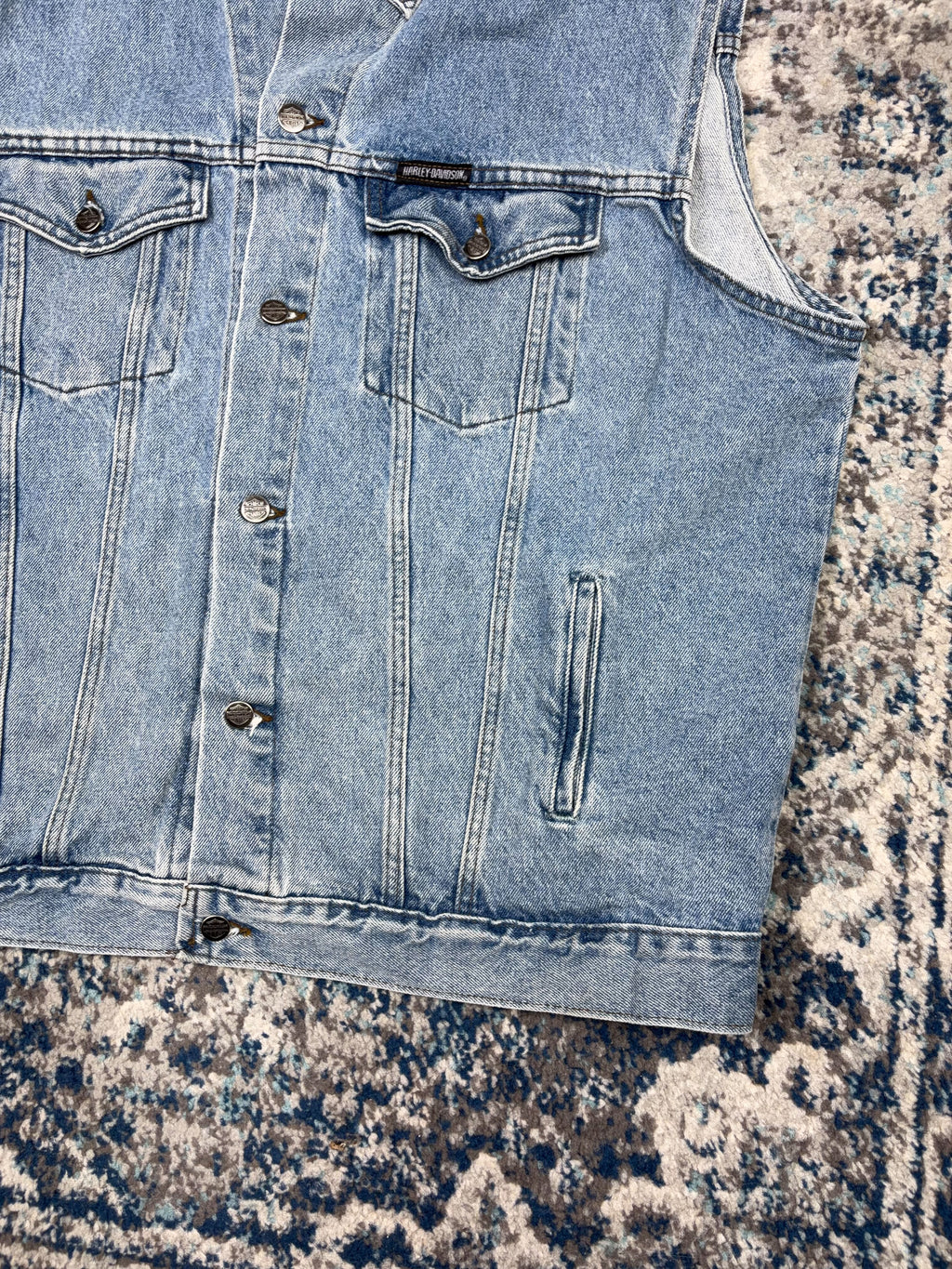 Vintage Harley Davidson Light Wash Denim Trucker Vest Jacket Size 2XL