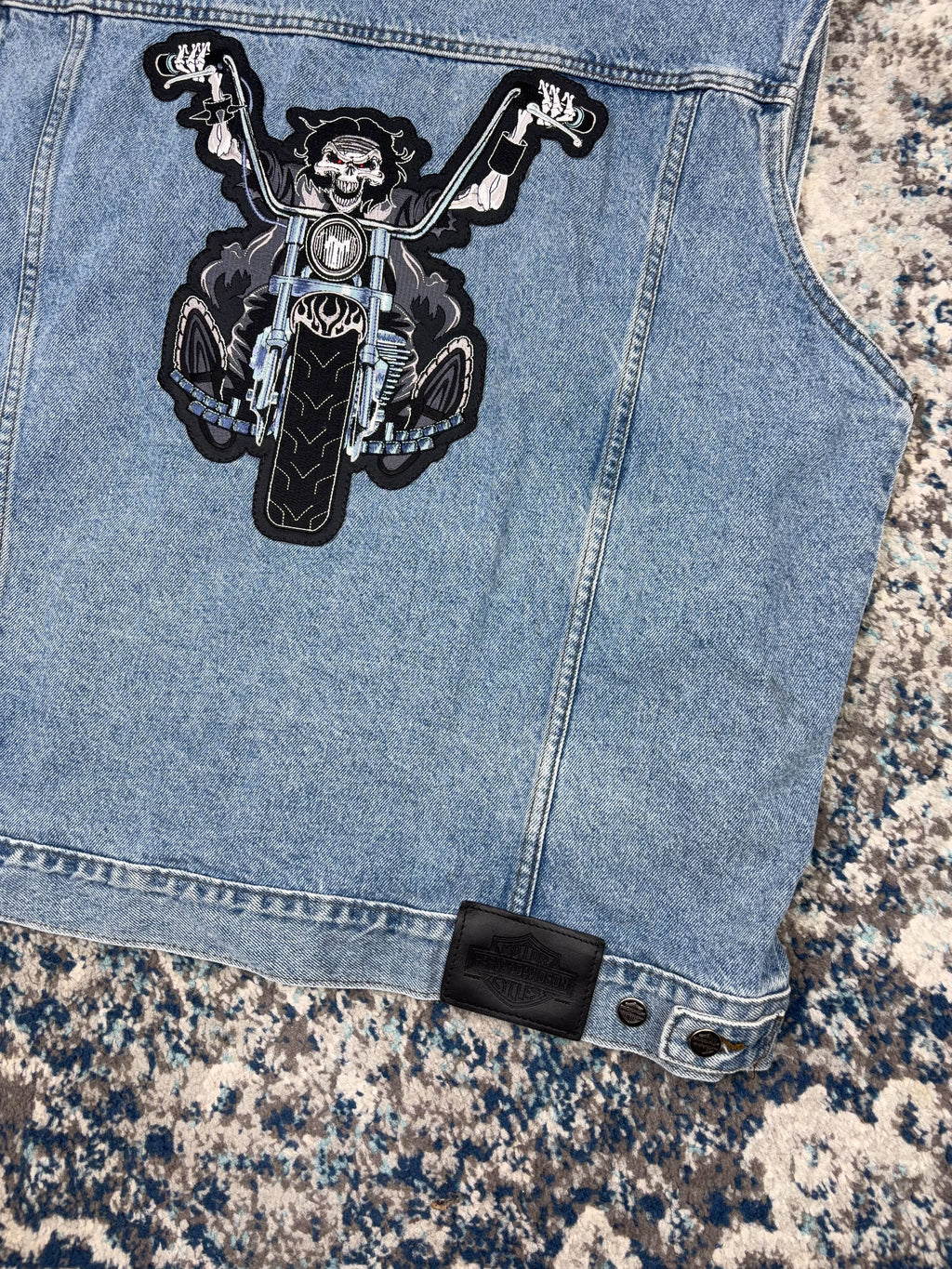 Vintage Harley Davidson Light Wash Denim Trucker Vest Jacket Size 2XL