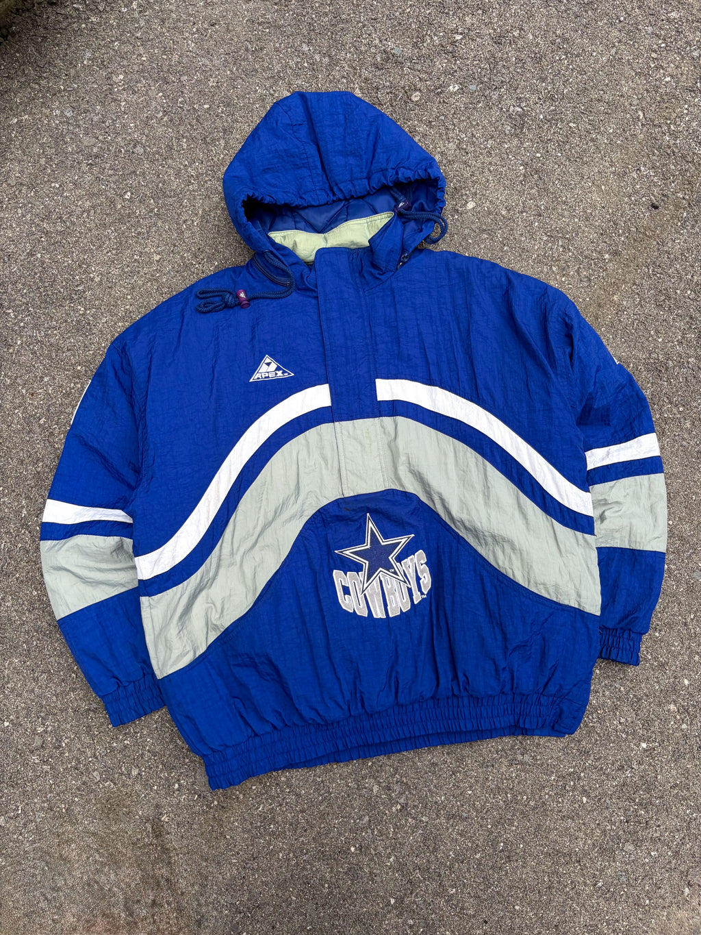 Vintage Dallas Cowboys NFL Hooded 1/2 Zip Hooded Bomber Jacket Size Large