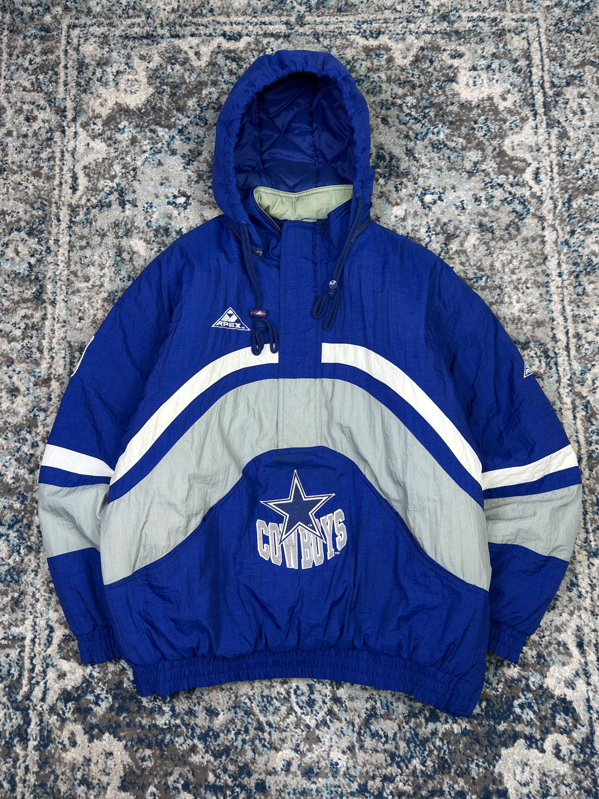 Vintage Dallas Cowboys NFL Hooded 1/2 Zip Hooded Bomber Jacket Size Large