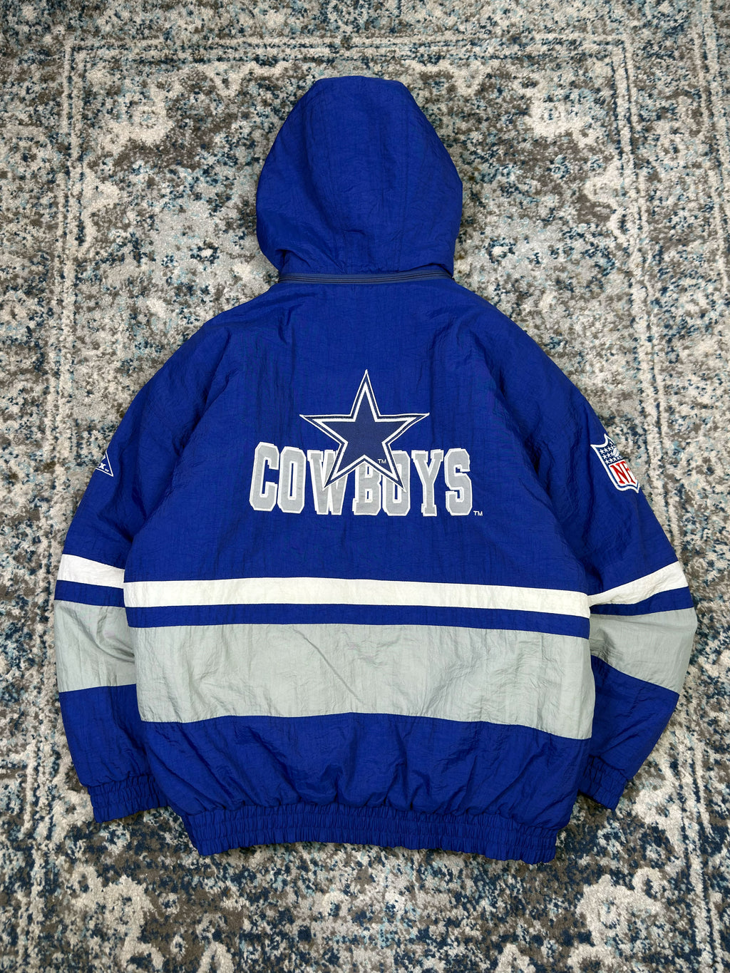 Vintage Dallas Cowboys NFL Hooded 1/2 Zip Hooded Bomber Jacket Size Large