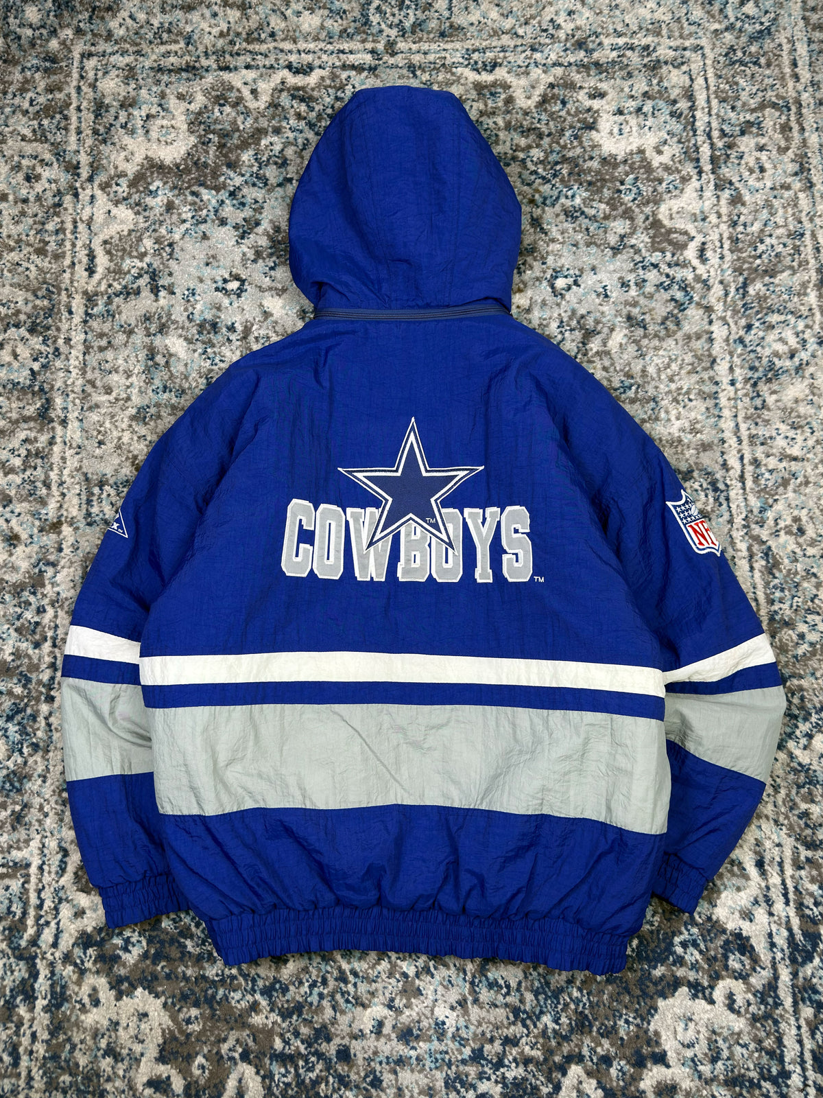 Vintage Dallas Cowboys NFL Hooded 1/2 Zip Hooded Bomber Jacket Size Large