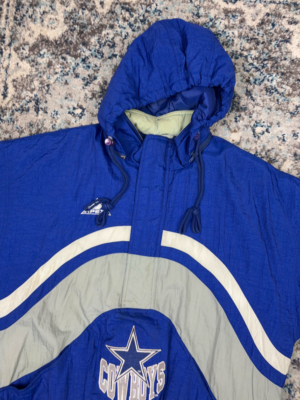 Vintage Dallas Cowboys NFL Hooded 1/2 Zip Hooded Bomber Jacket Size Large