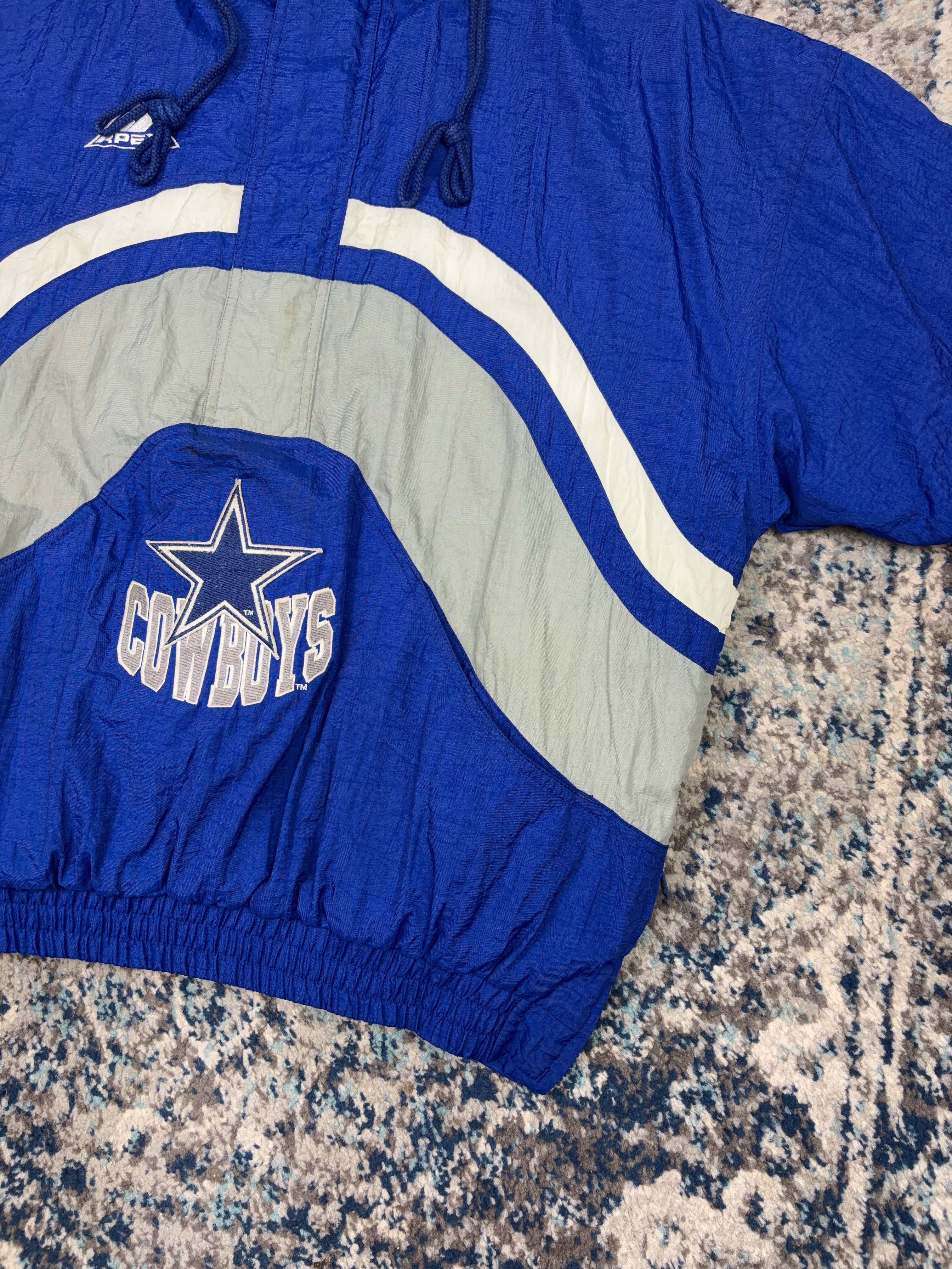 Vintage Dallas Cowboys NFL Hooded 1/2 Zip Hooded Bomber Jacket Size Large