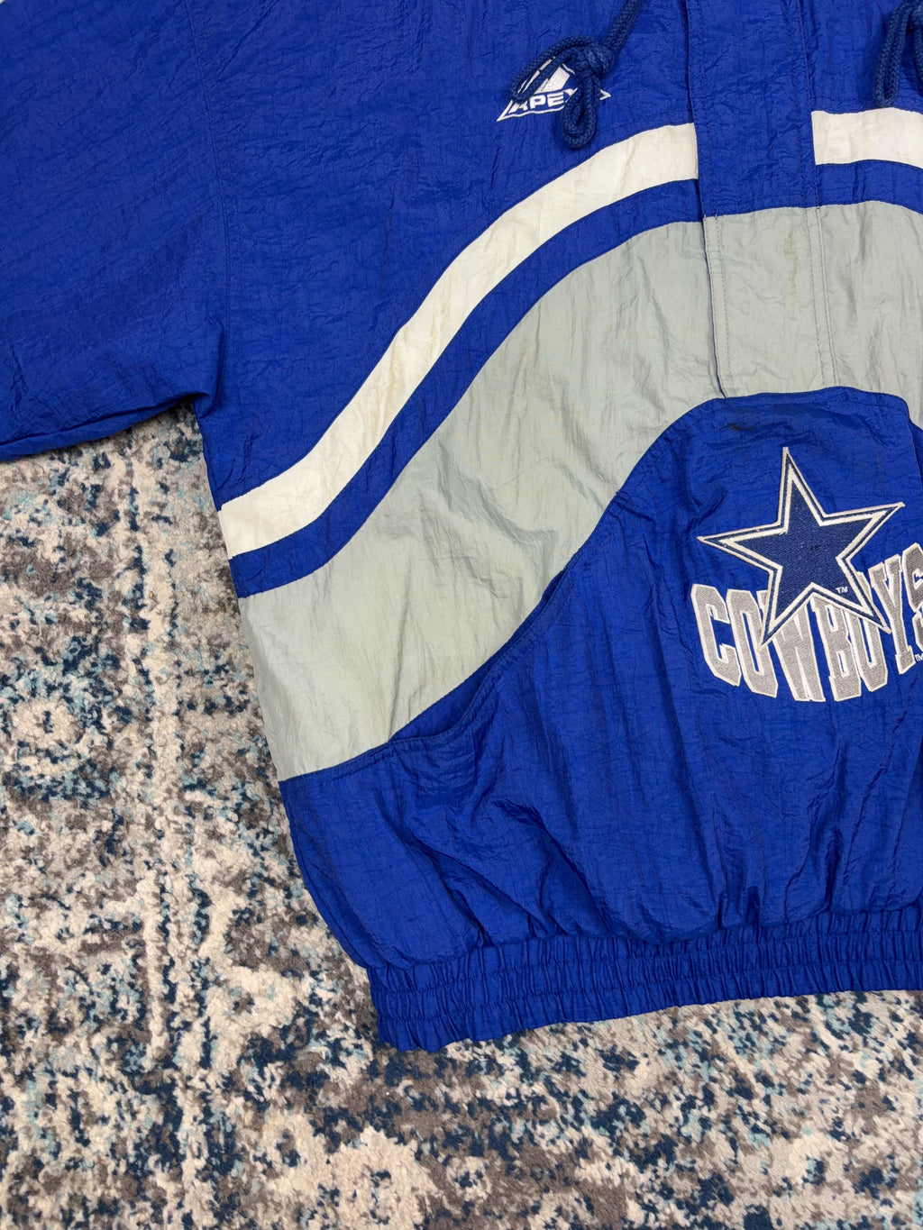 Vintage Dallas Cowboys NFL Hooded 1/2 Zip Hooded Bomber Jacket Size Large