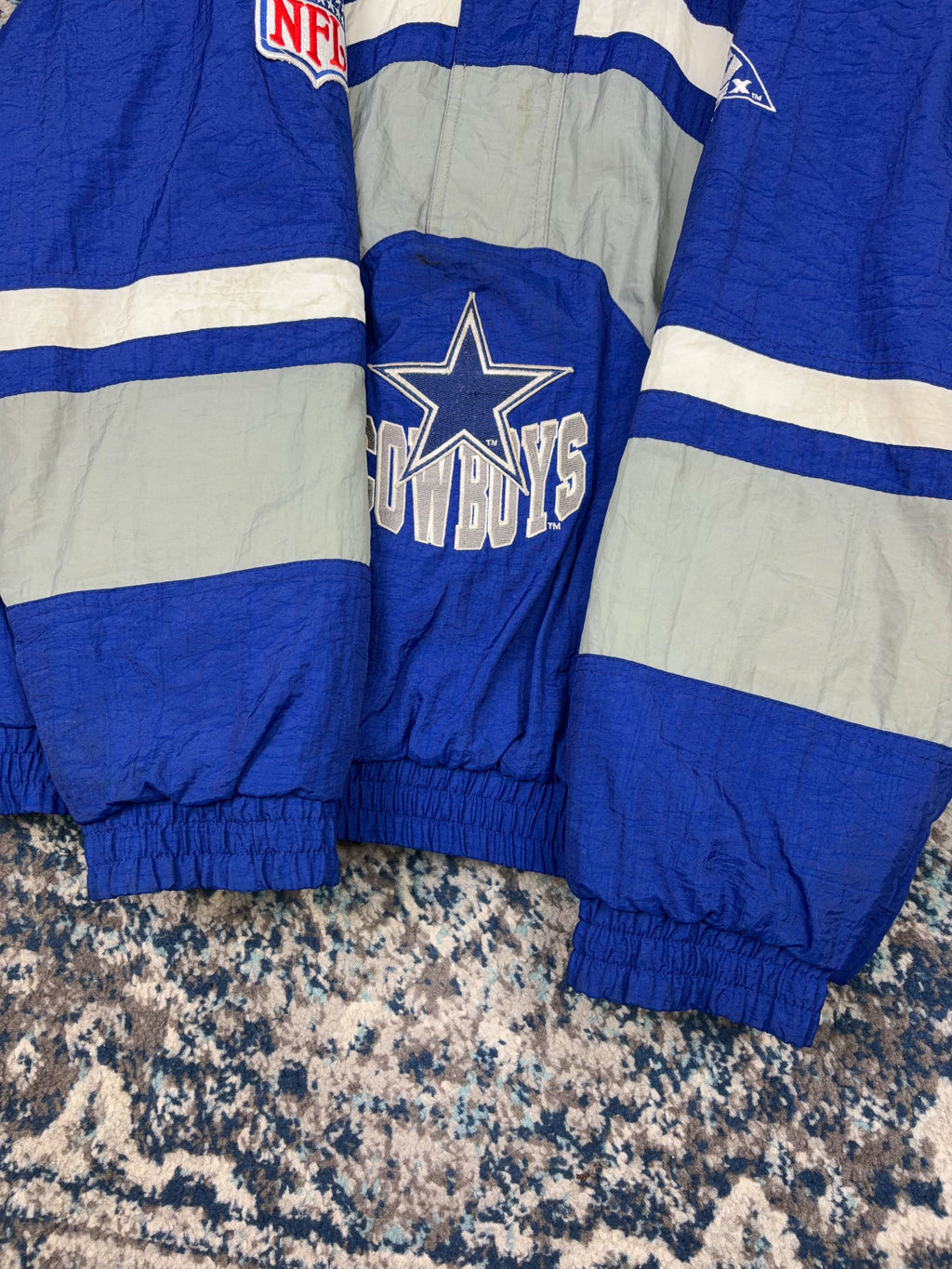 Vintage Dallas Cowboys NFL Hooded 1/2 Zip Hooded Bomber Jacket Size Large