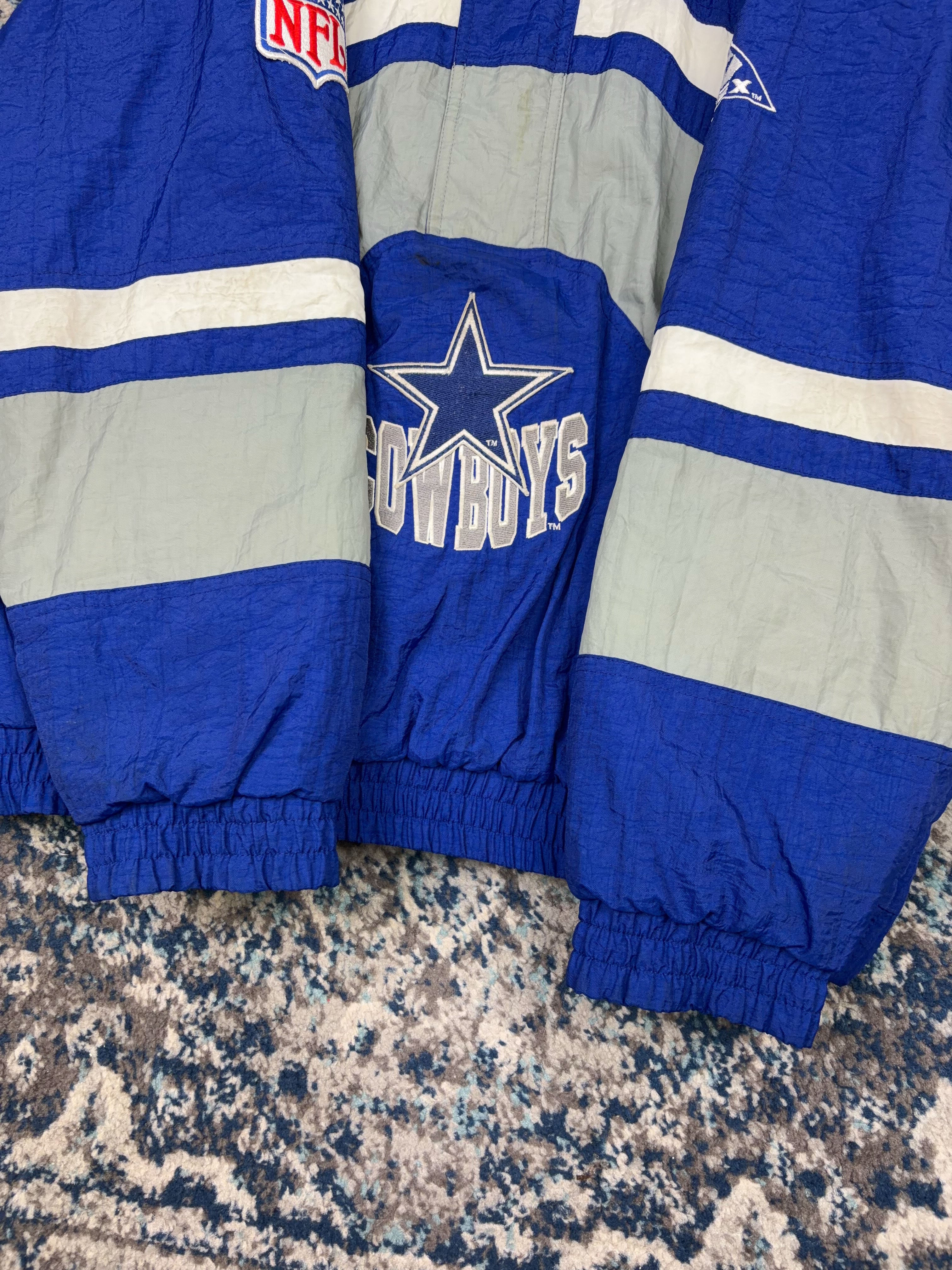 Vintage Dallas Cowboys NFL Hooded 1/2 Zip Hooded Bomber Jacket Size Large