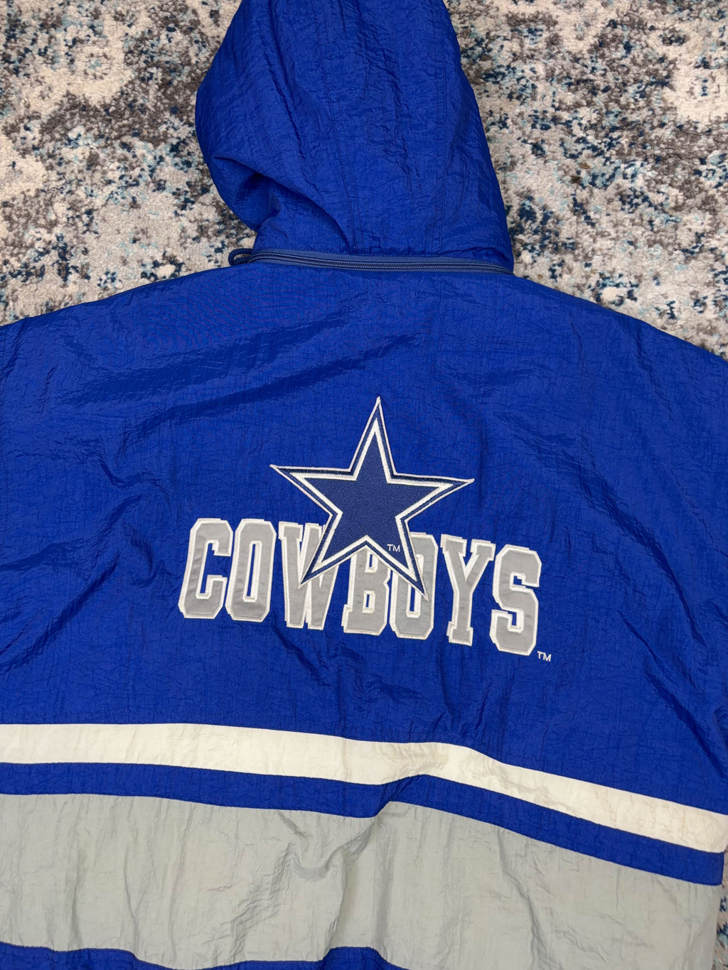 Vintage Dallas Cowboys NFL Hooded 1/2 Zip Hooded Bomber Jacket Size Large