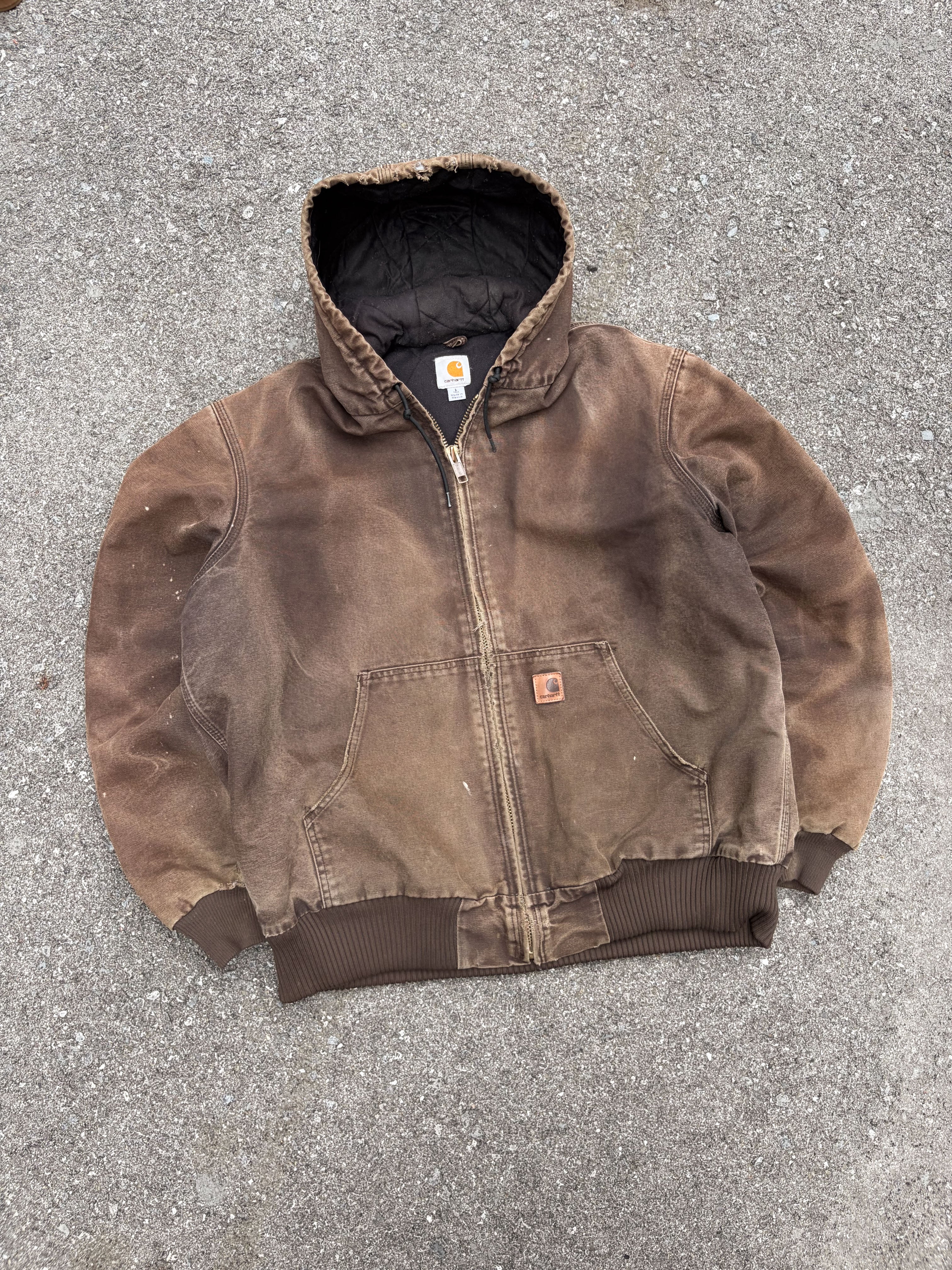 Vintage Carhartt Insulated Canvas Workwear Hooded Bomber Active Jacket Size LT