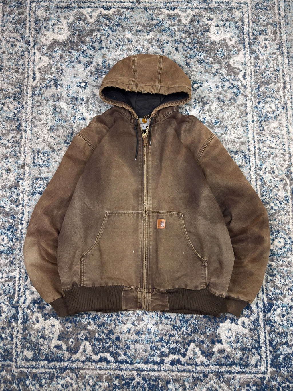 Vintage Carhartt Insulated Canvas Workwear Hooded Bomber Active Jacket Size LT