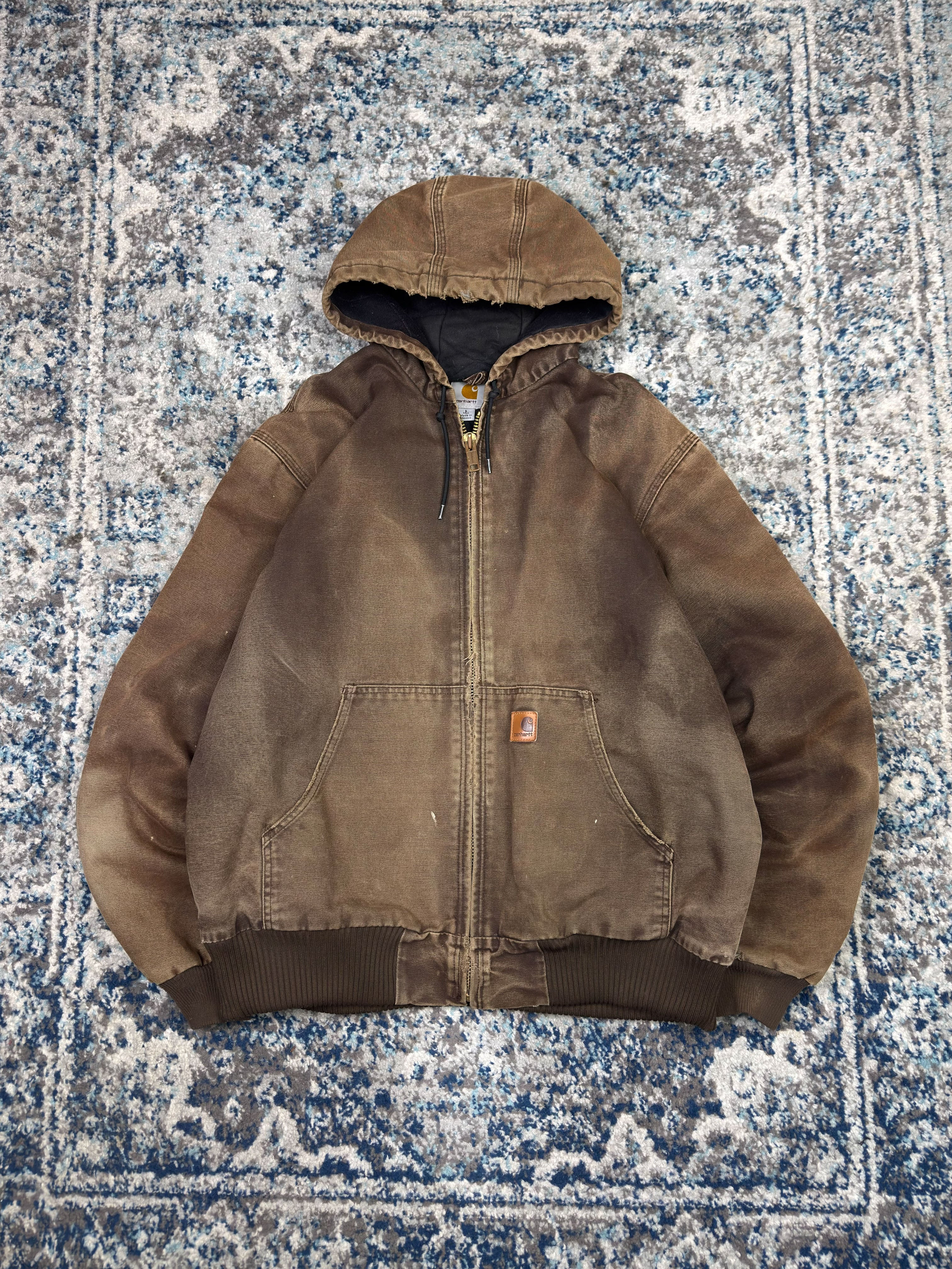 Vintage Carhartt Insulated Canvas Workwear Hooded Bomber Active Jacket Size LT