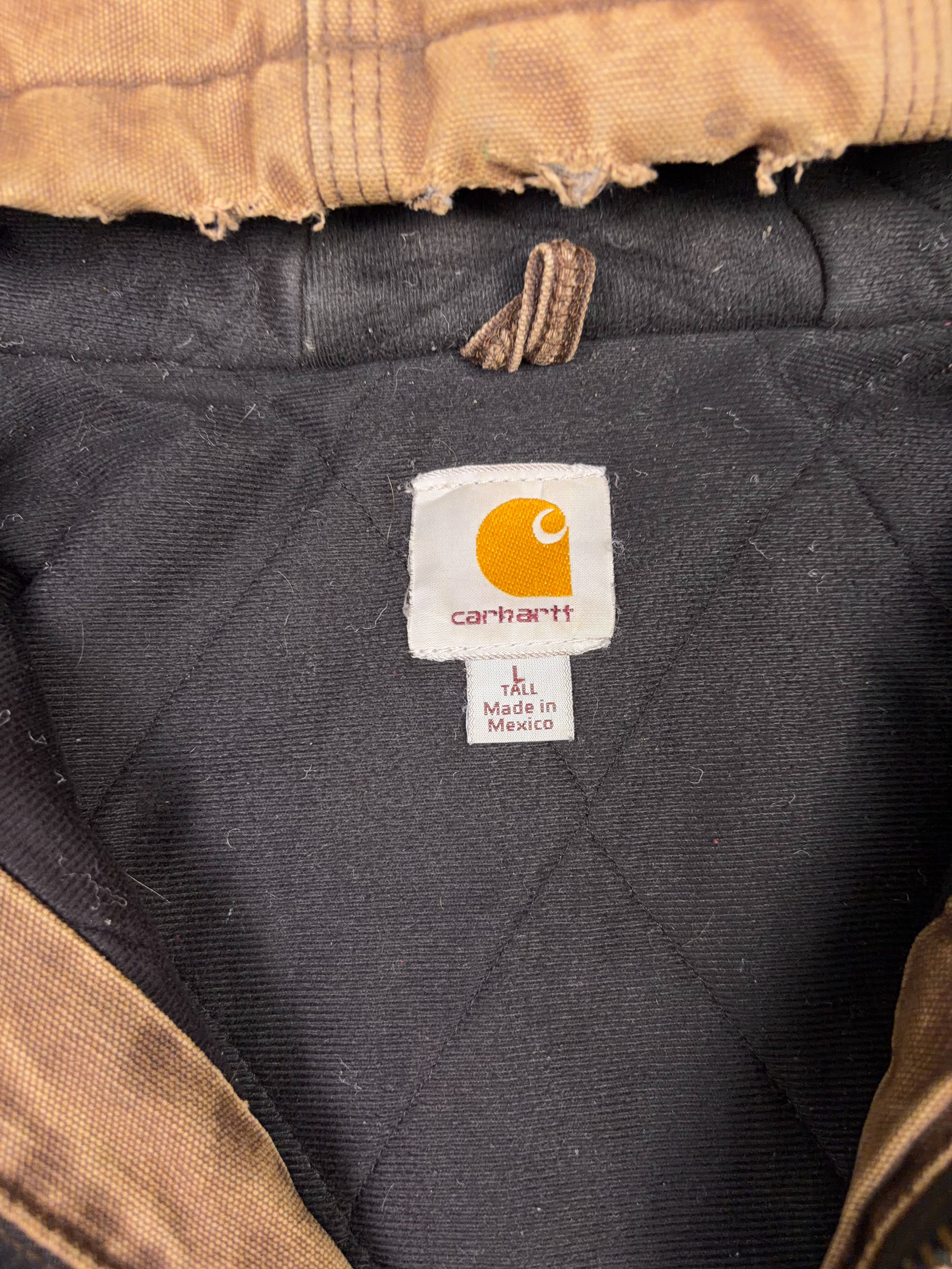 Vintage Carhartt Insulated Canvas Workwear Hooded Bomber Active Jacket Size LT