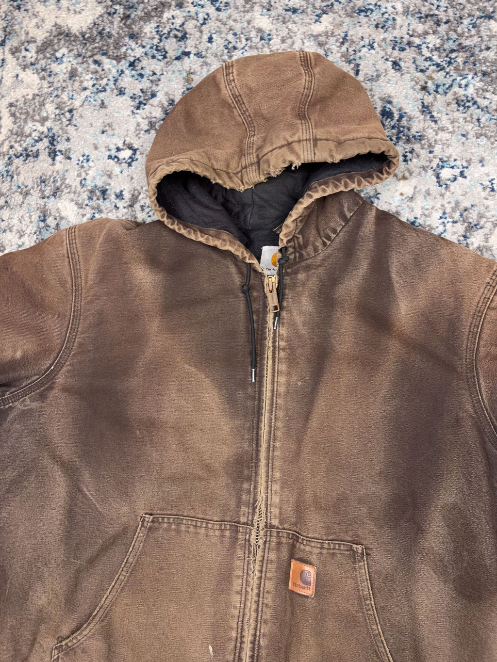 Vintage Carhartt Insulated Canvas Workwear Hooded Bomber Active Jacket Size LT